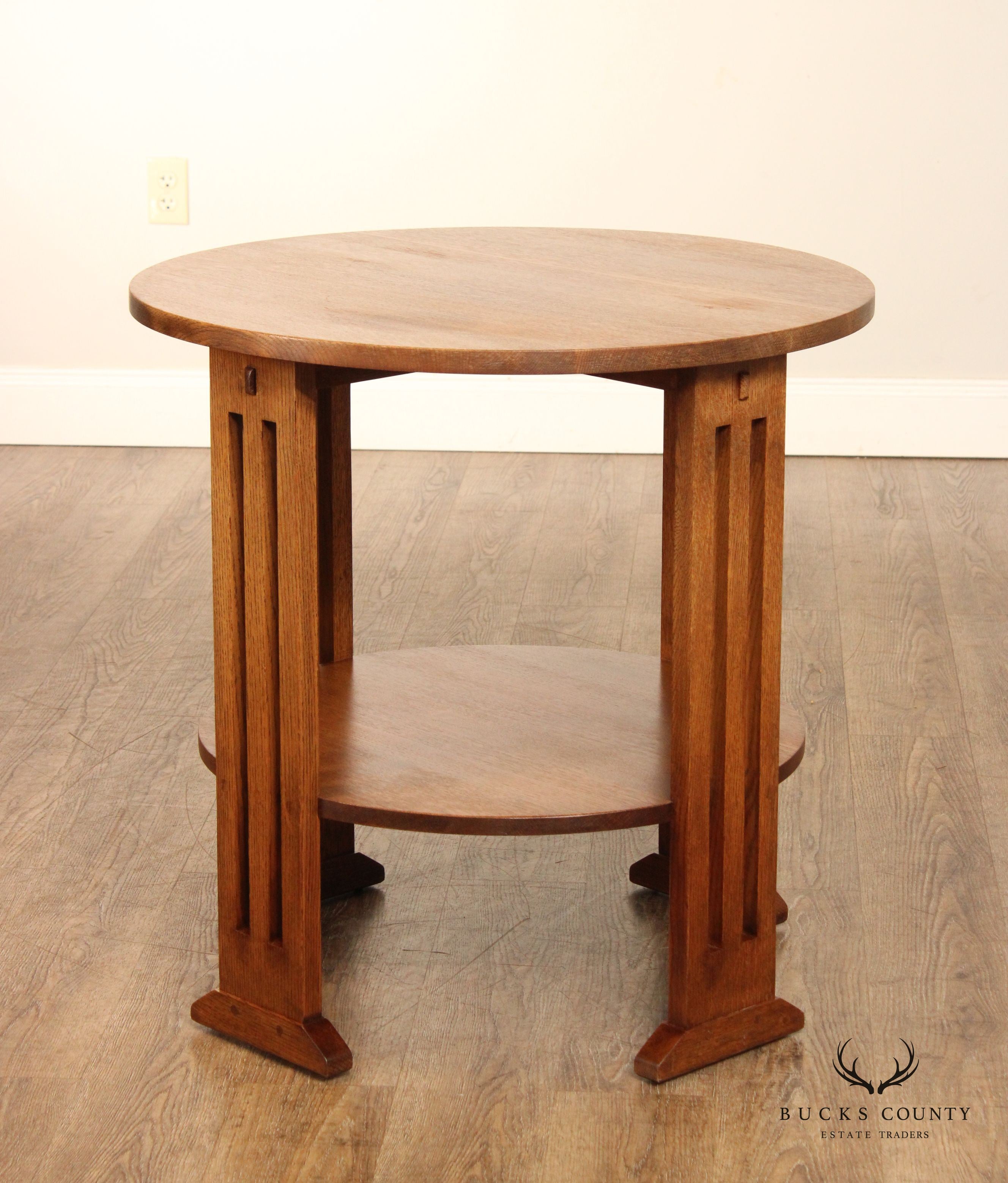 Stickley Mission Collection Oak Two-Tier Round Side Table