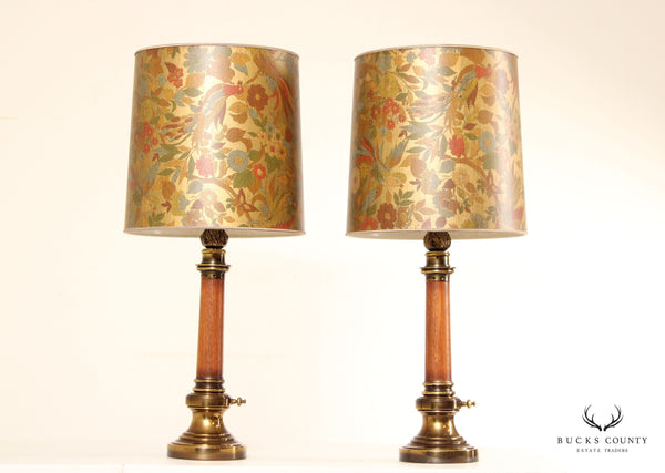Stiffel Hollywood Regency Pair Wood and Brass Table Lamps