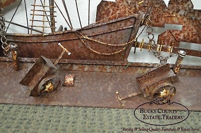 Curtis Jere Large Rusted Metal Wall Sculpture of Sailboats & Ships