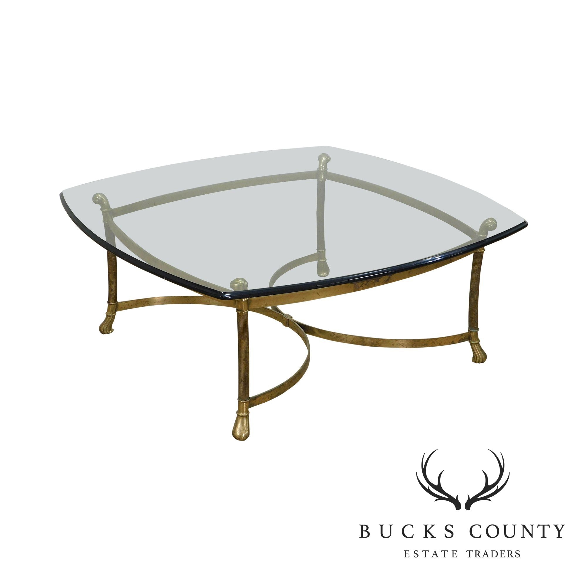 Quality Vintage Brass Base Glass Top Coffee Table