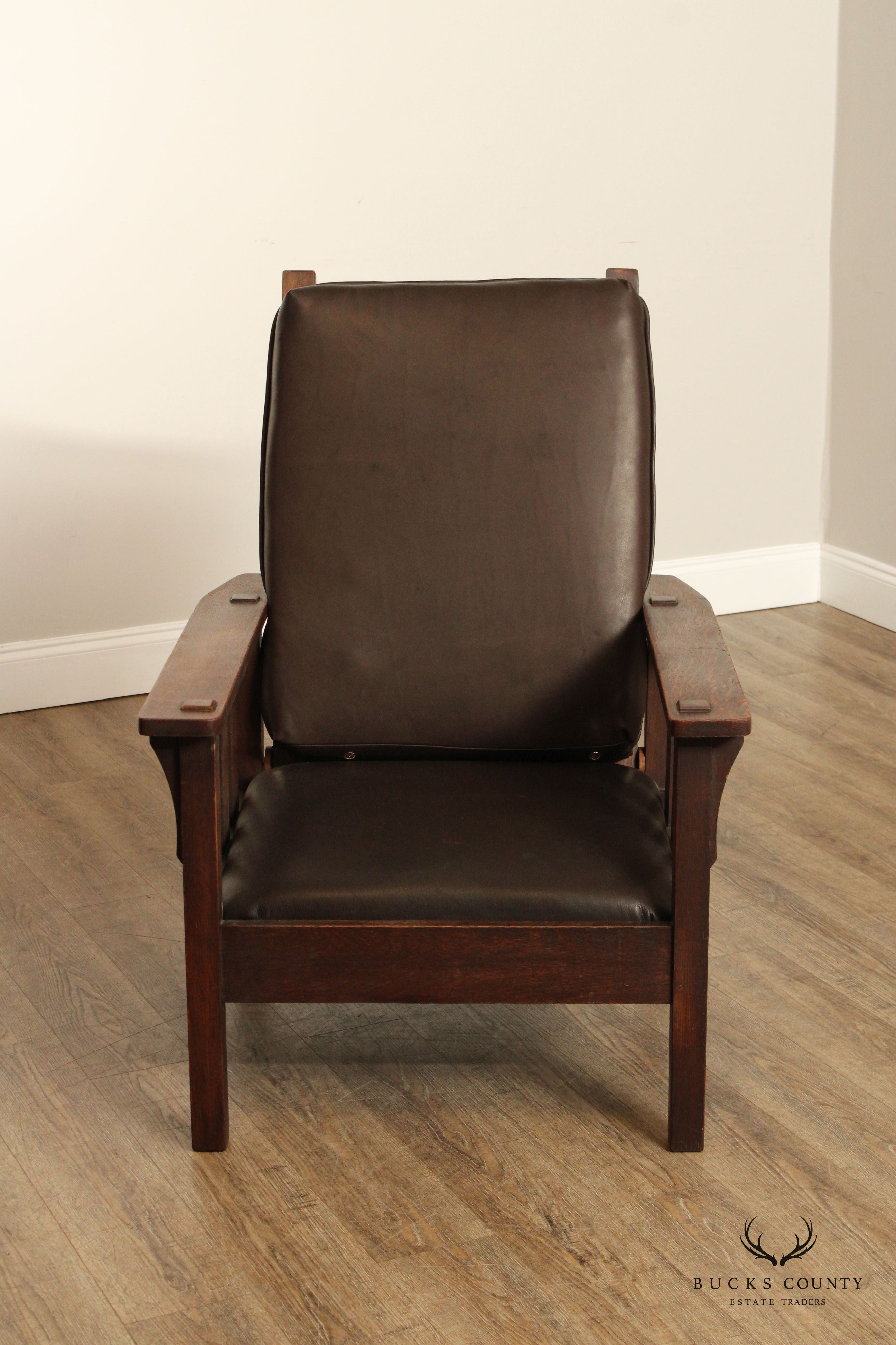 Antique Mission Oak and Leather Morris Chair