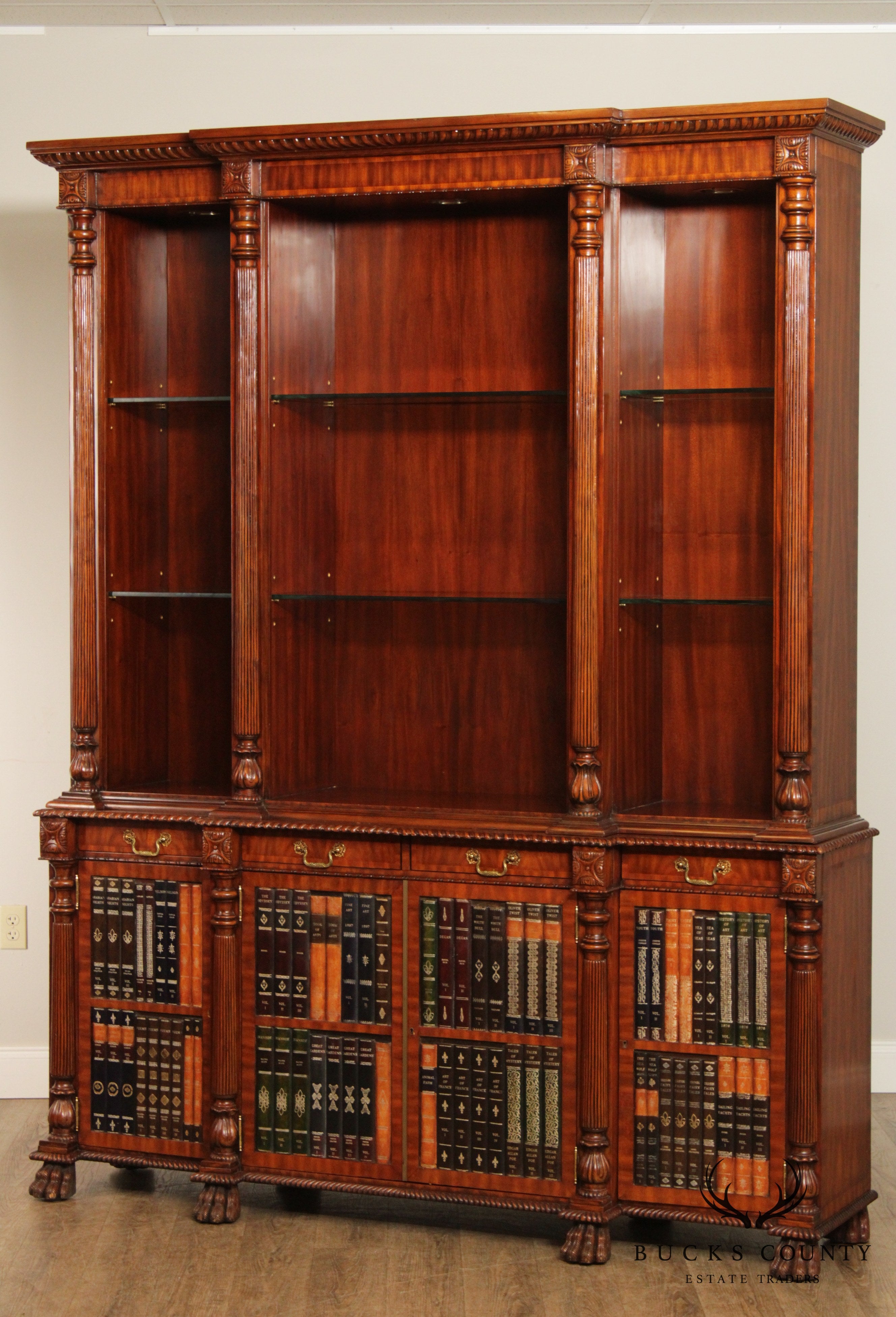 Maitland Smith Regency Style Large Mahogany Bookcase Breakfront