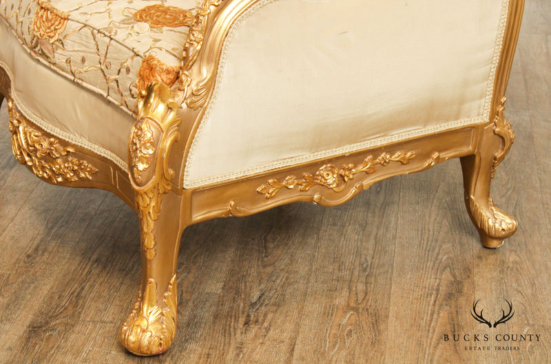 Quality Pair Giltwood Baroque Style Armchairs, Bergeres