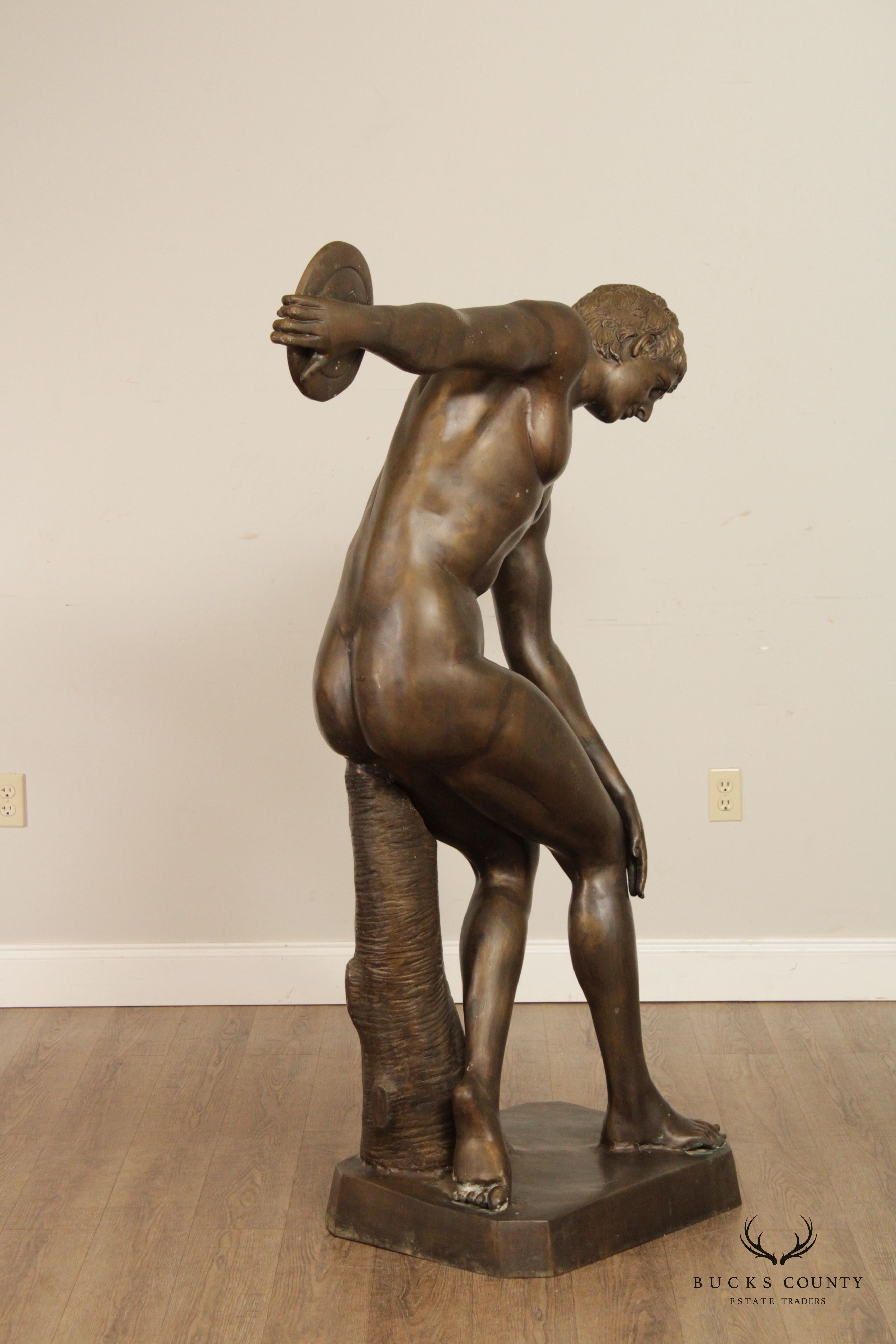 20th C. Classical Greek 'Discobolus' Life-Size Bronze Statue