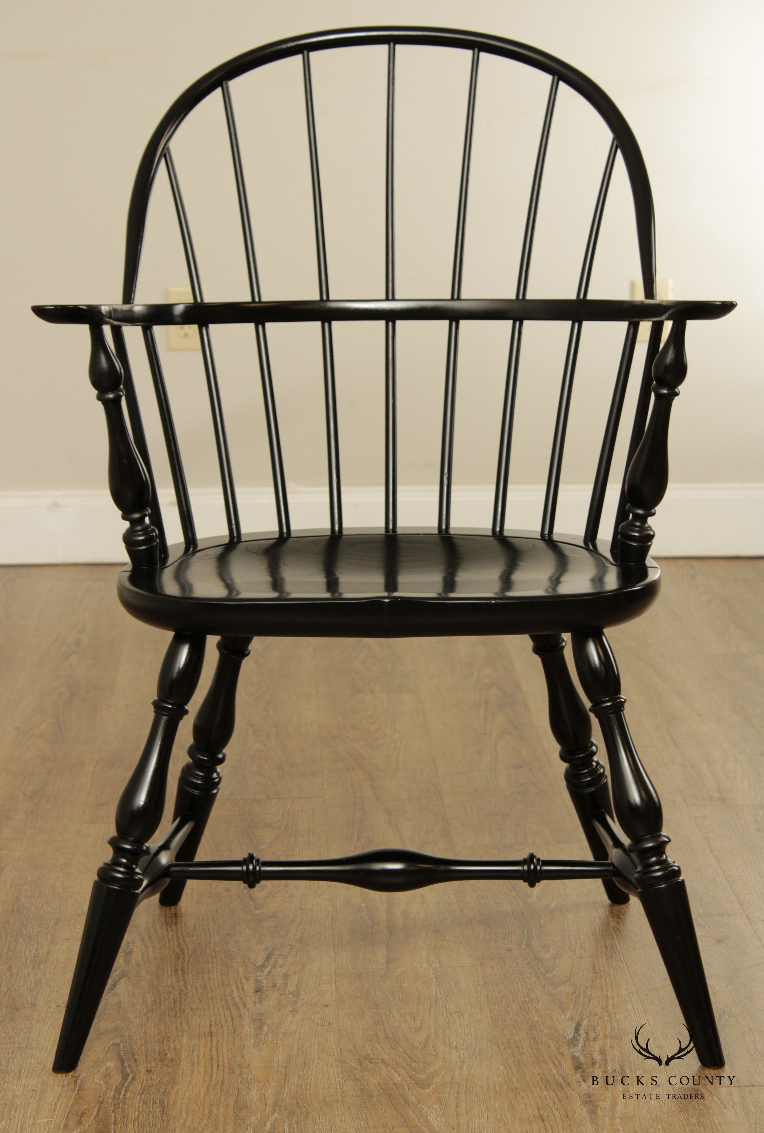 Duckloe & Bros Vintage Colonial Style Black Painted Windsor Armchair