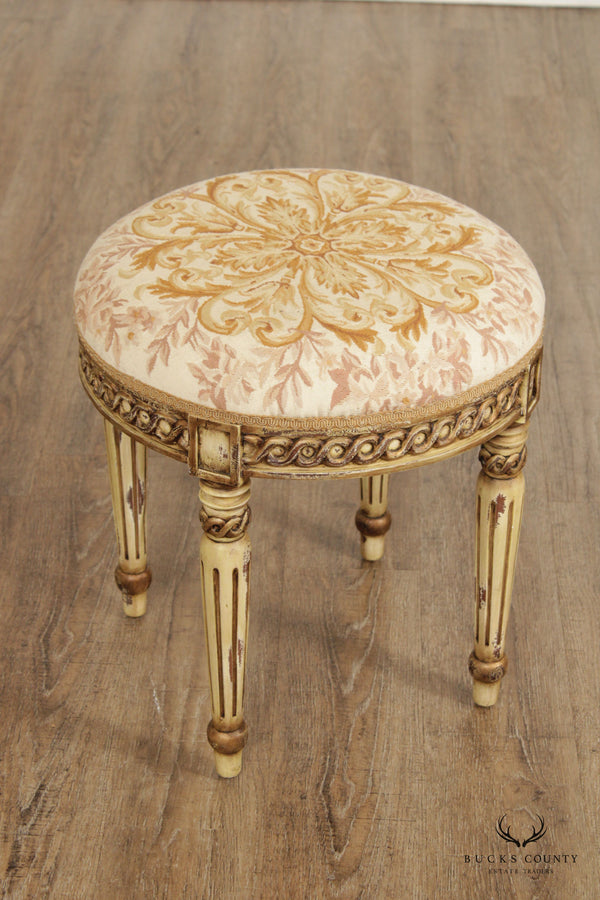 French Louis XVI Style Carved and Paint Decorated Stool