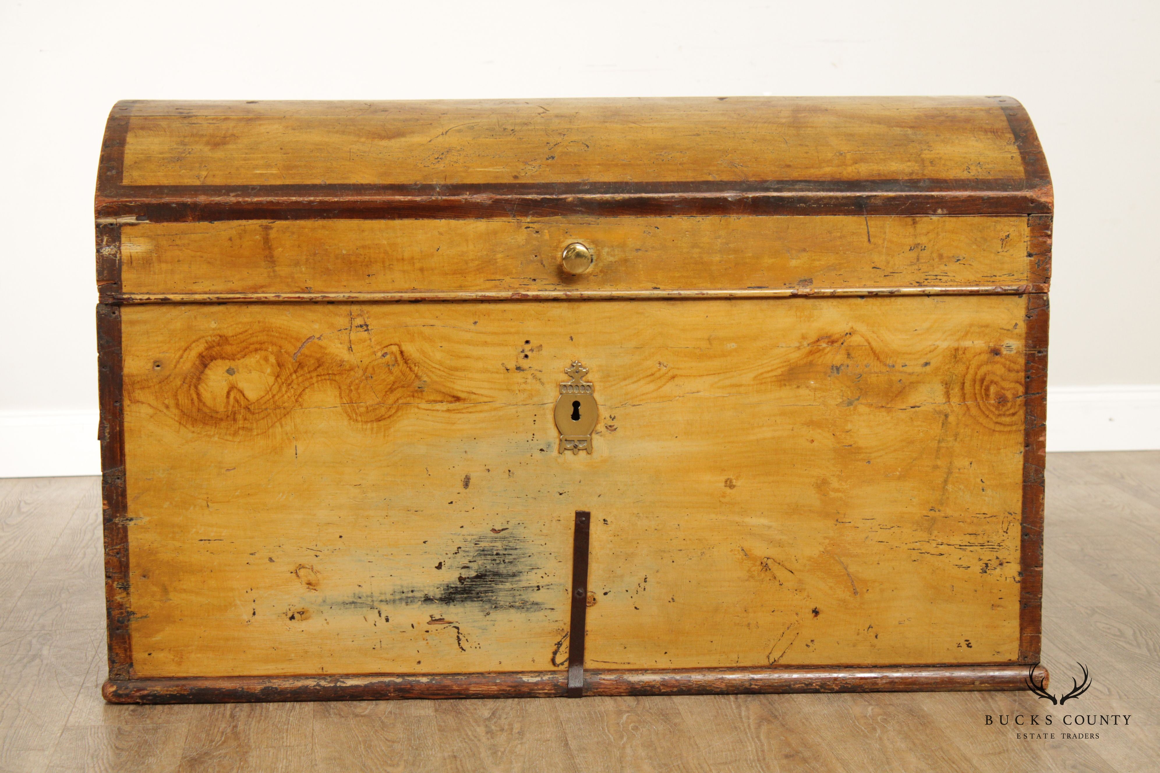 Antique Grain Painted Pine Blanket Chest