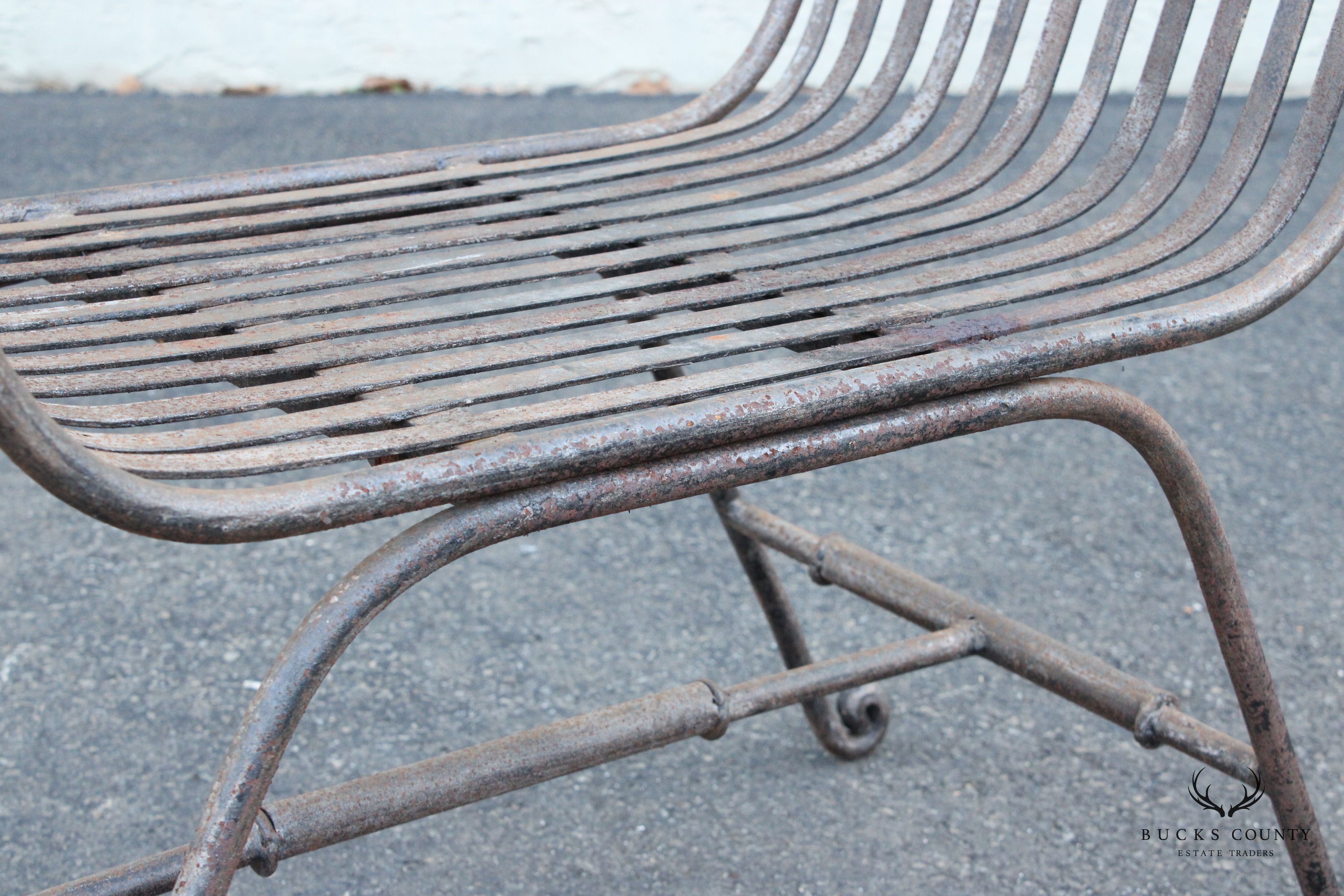 Vintage Wrought Iron Outdoor Patio Curule Bench