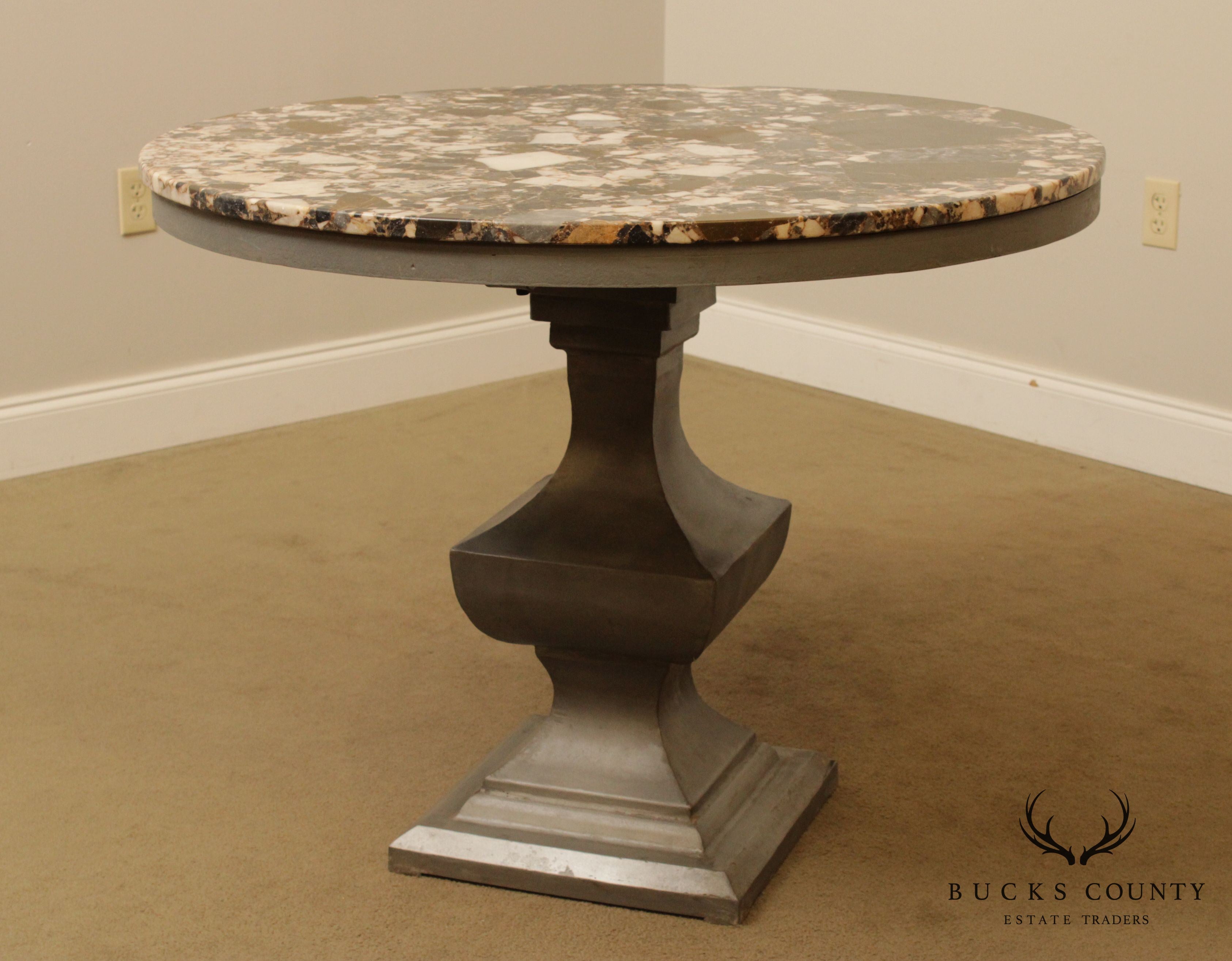 Mid Century 40 inch Round German Marble Metal Wrapped Center Table