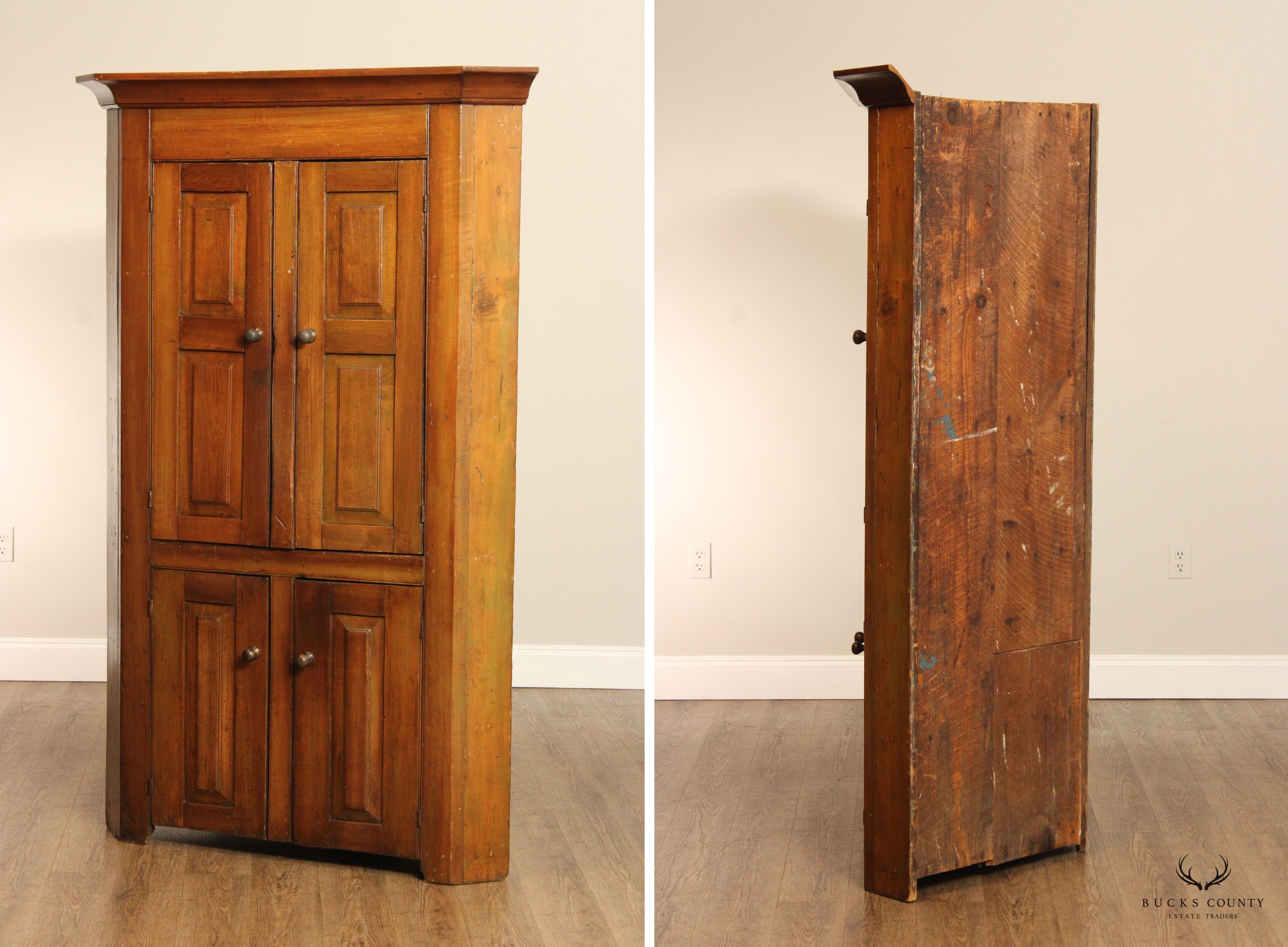 Antique 19th Century Pine Four Door Corner Cupboard