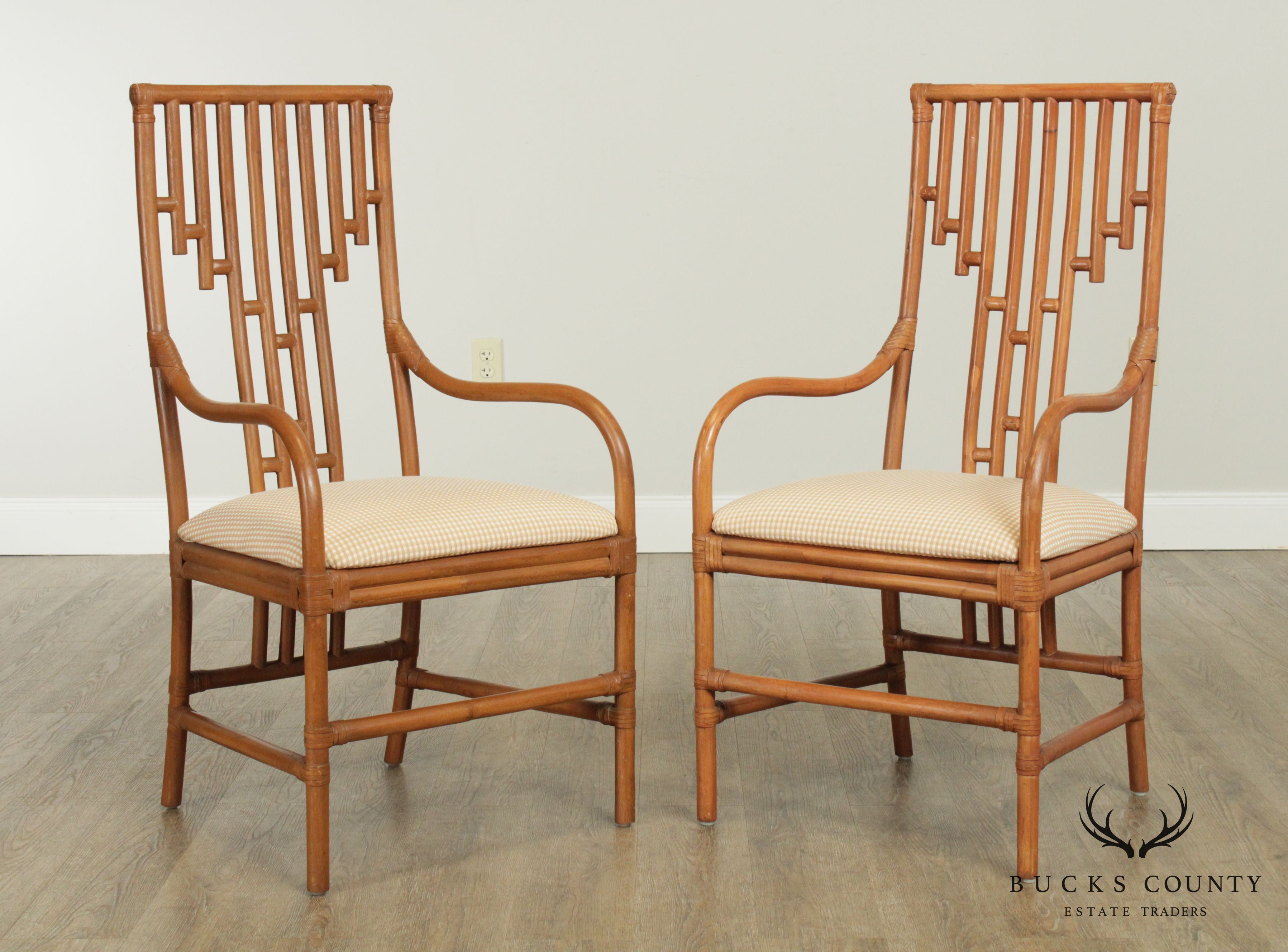 Quality Pair Rattan High Back Armchairs