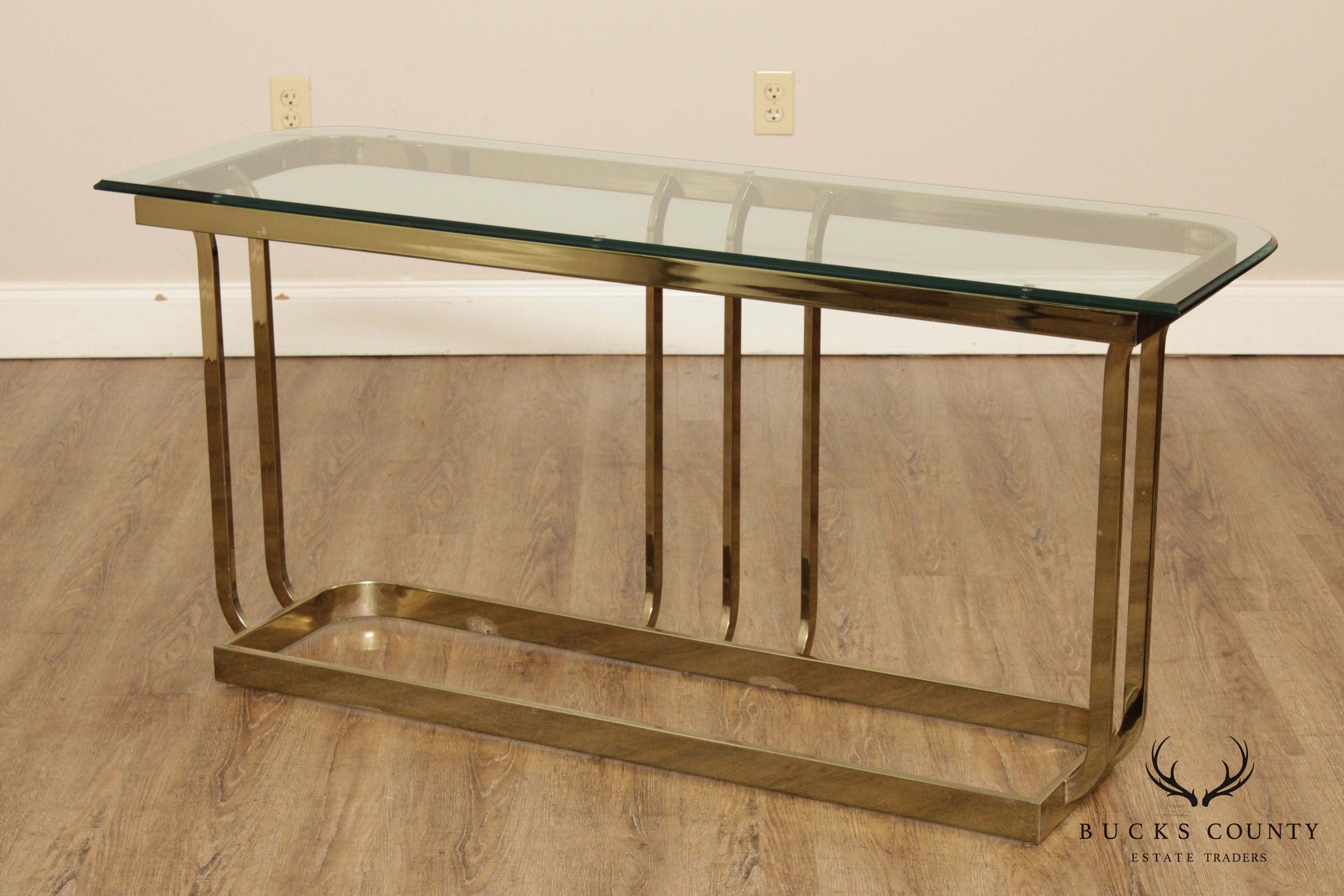 Postmodern Brass & Glass Console Table