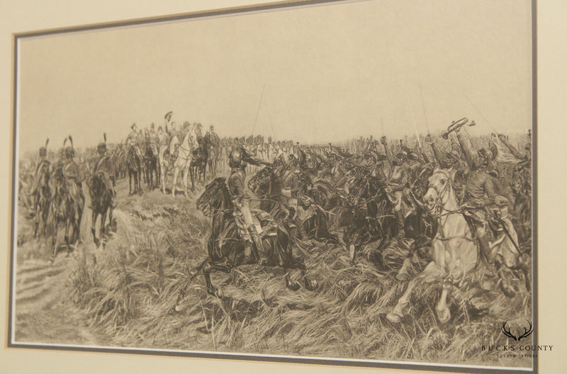 Vintage Pair Napoleonic Wars Fine Art Prints, Custom Framed