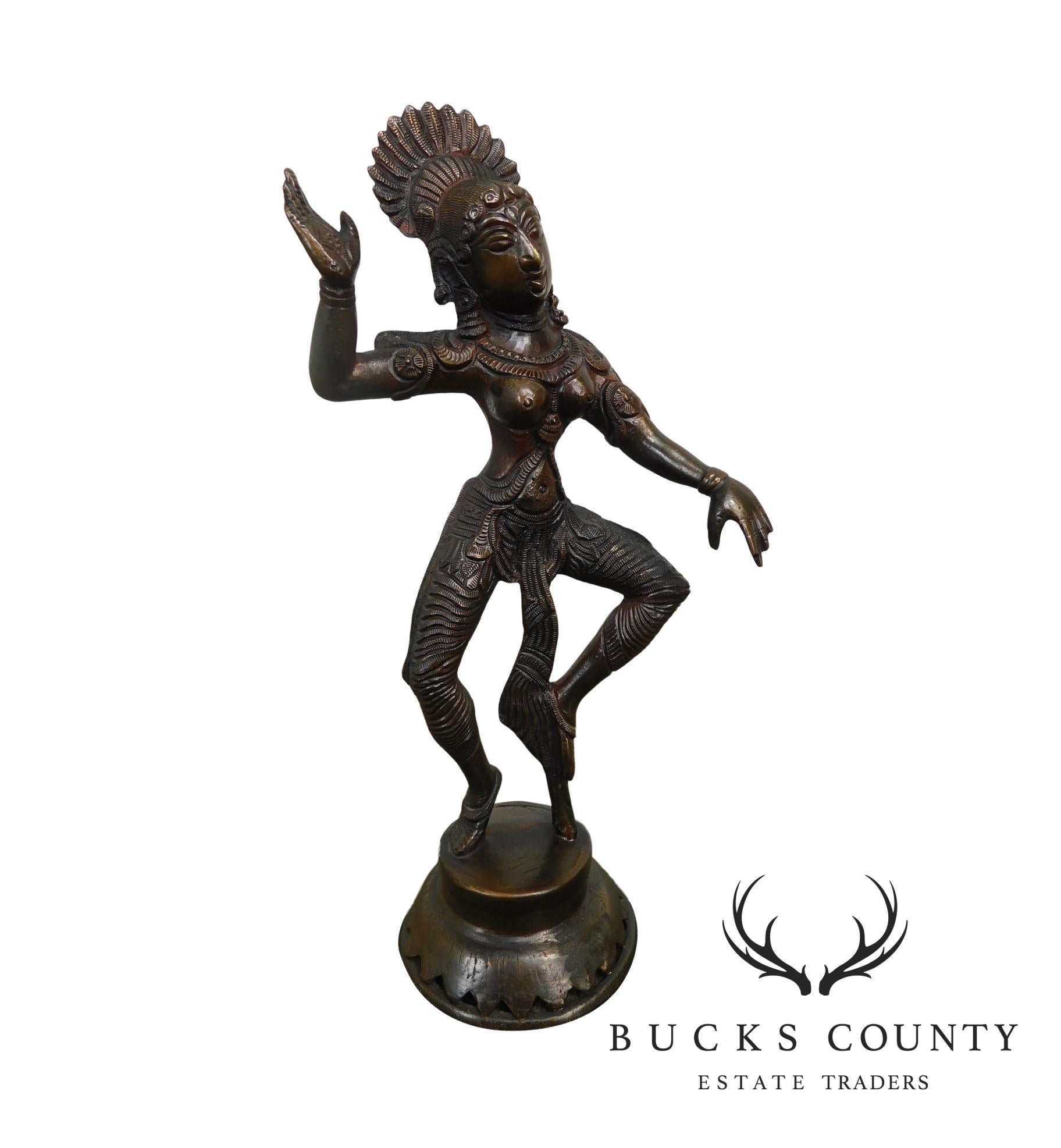 Dancing Parvati Cast Brass Figure Sculpture Standing on Lotus Blossom