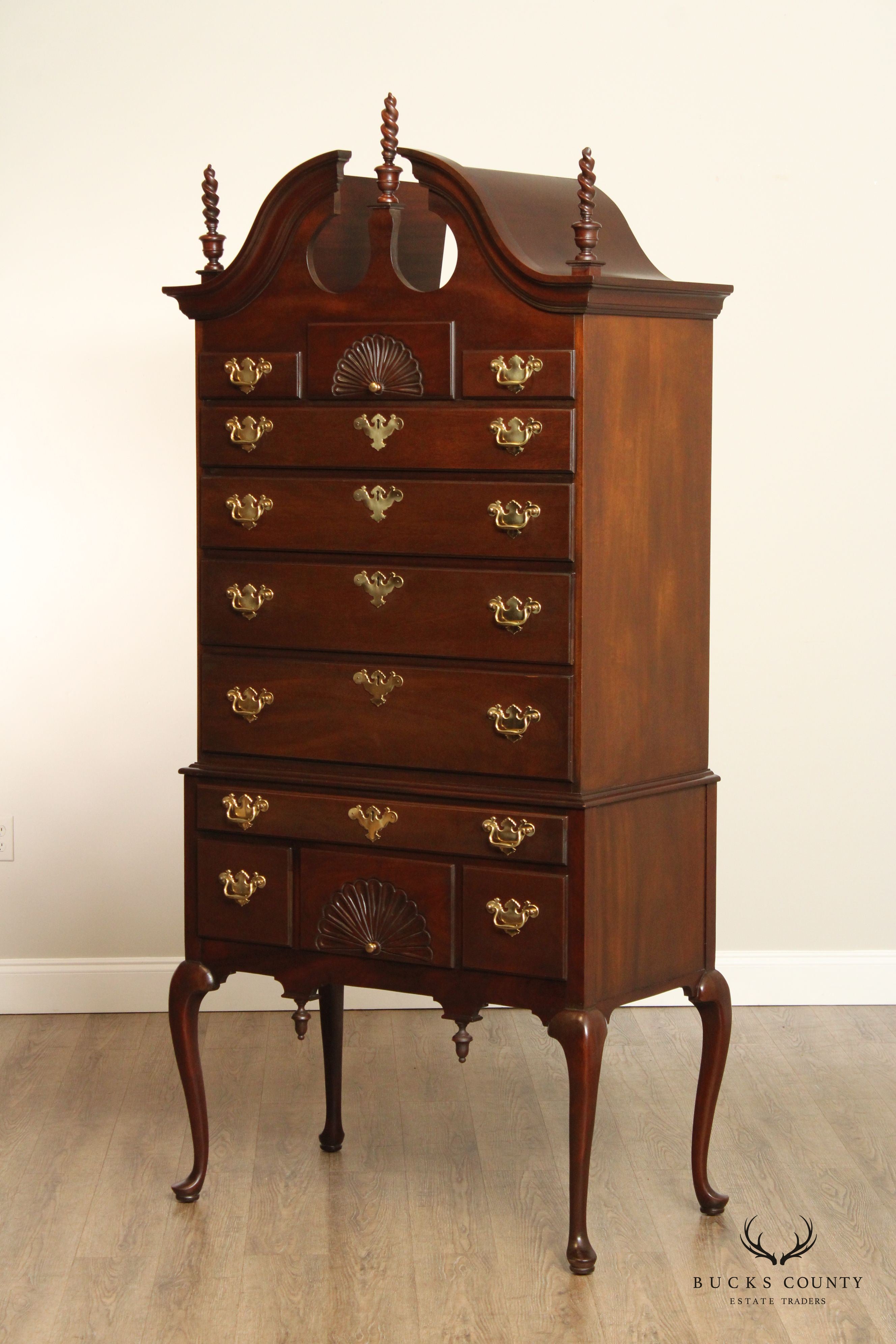 Councill Craftsmen Queen Anne Style Mahogany Highboy