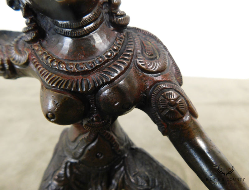 Dancing Parvati Cast Brass Figure Sculpture Standing on Lotus Blossom