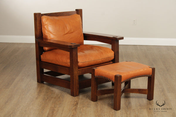 Stickley Eastwood Leather and Oak Armchair And Ottoman