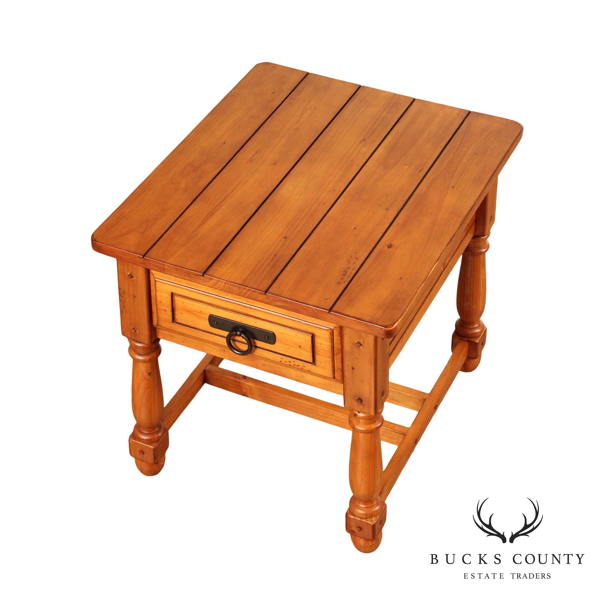 English Traditional Style Pine One-Drawer Side Table