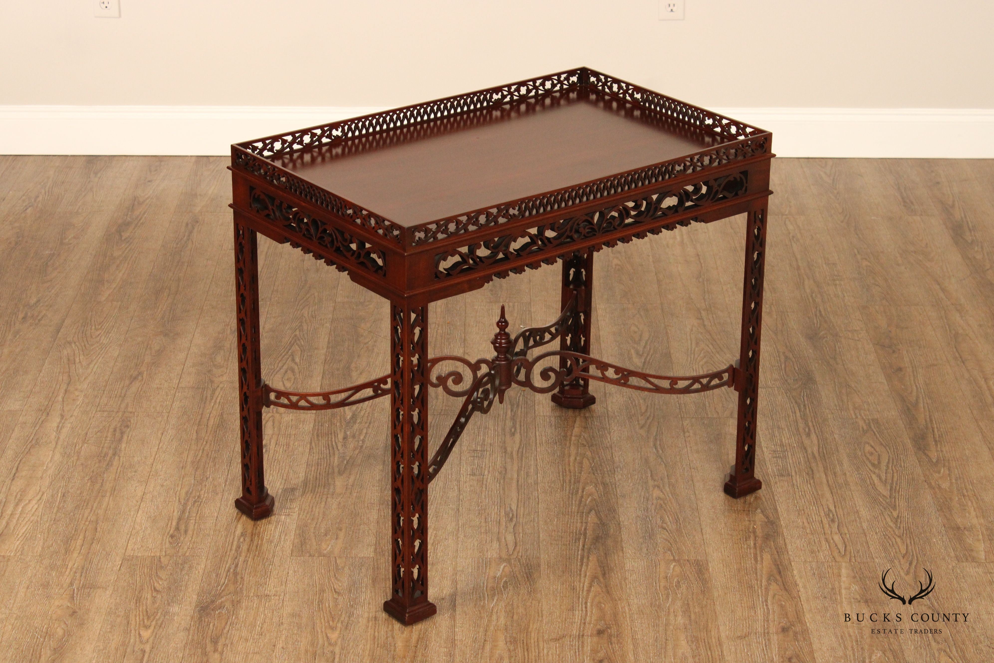 Chinese Chippendale Style Carved Mahogany Tea Table