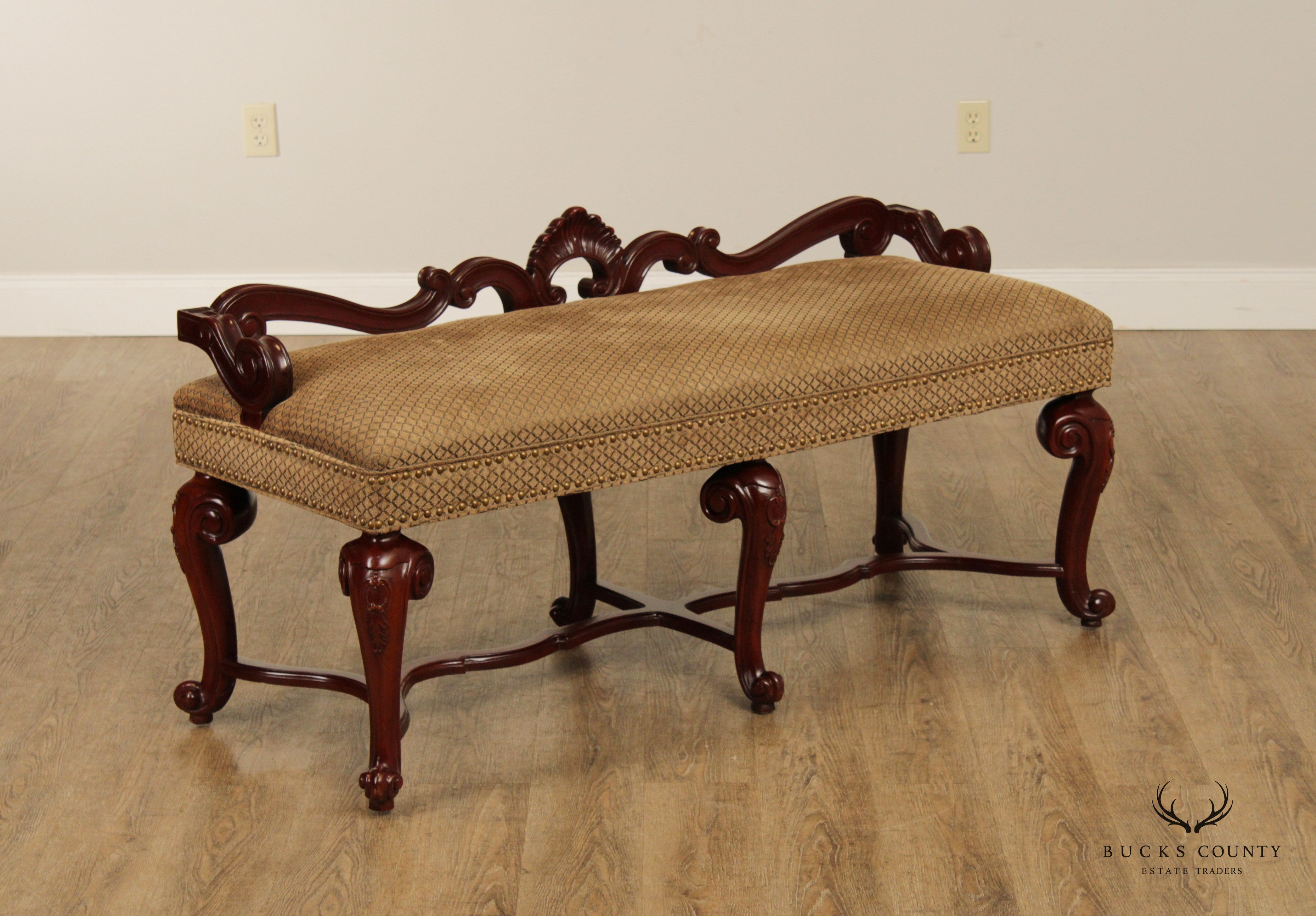 Quality Carved Mahogany Rococo Style Window Bench