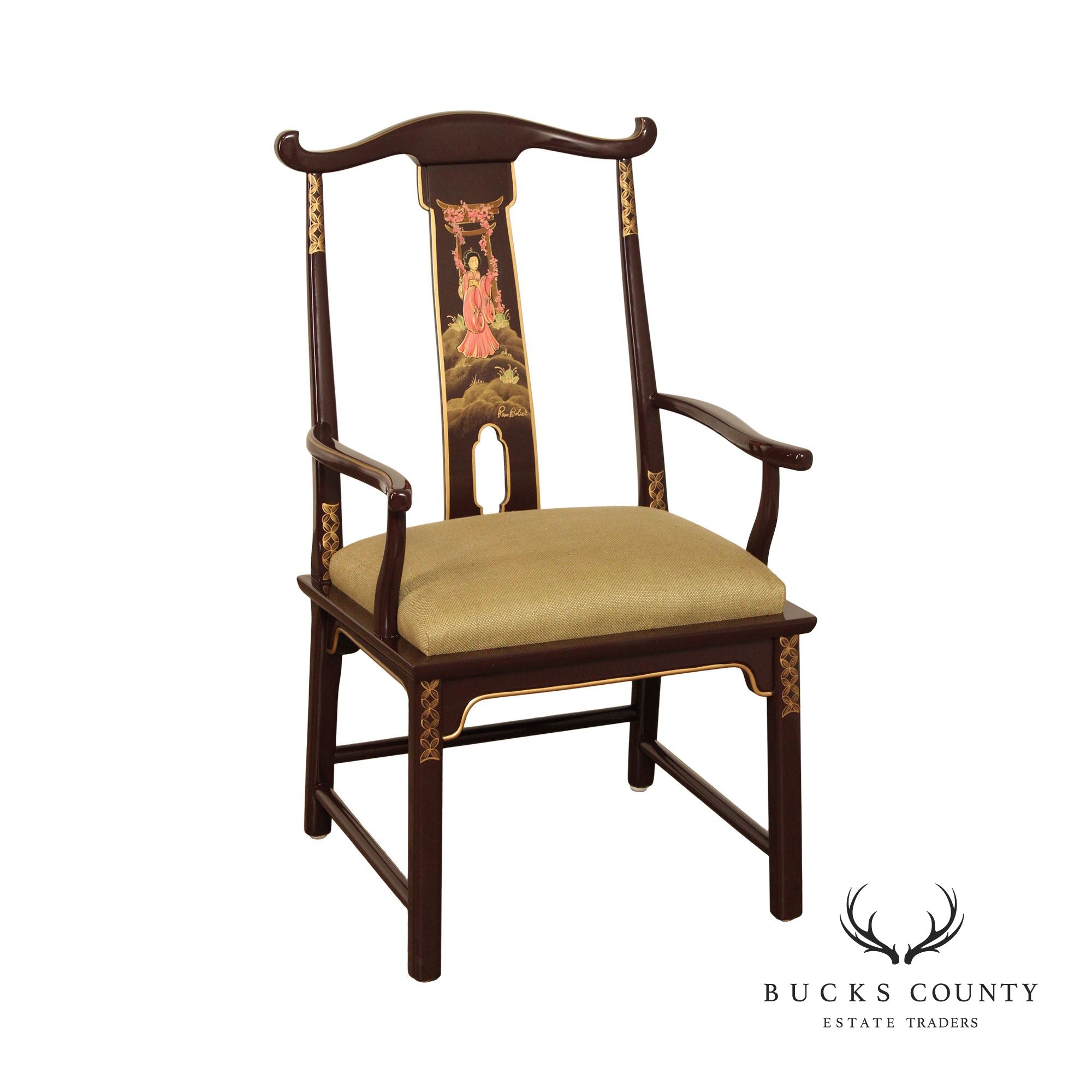 Traditional Asian Style Yoke Back Dining Armchair