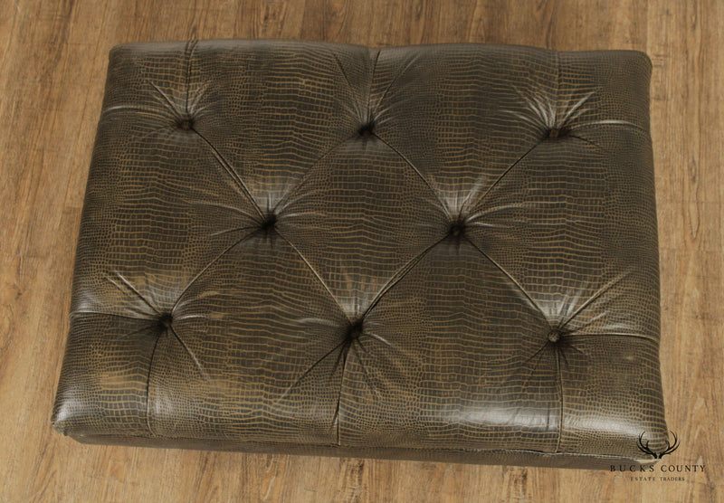 Regency Style Embossed Tufted Leather Ottoman