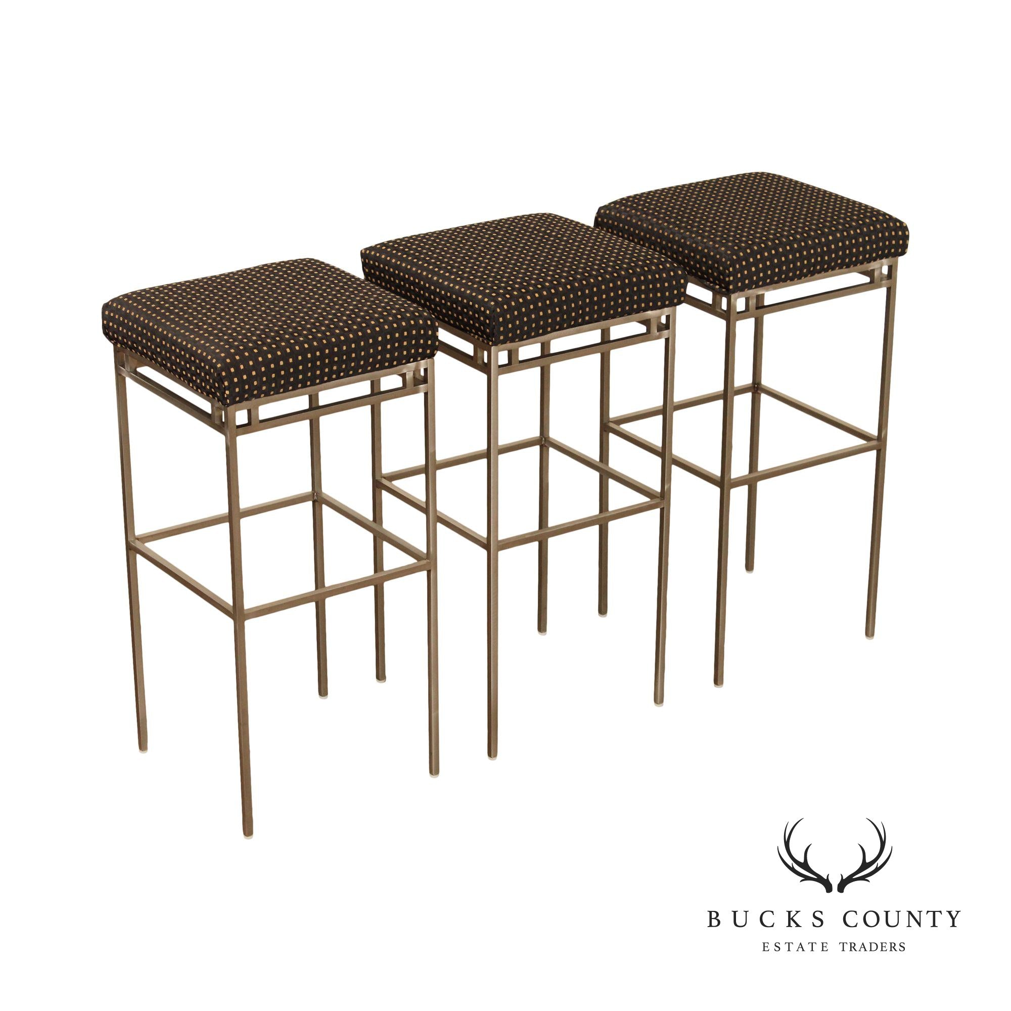 Contemporary Industrial Style Set of Three Metal Frame Bar Stools