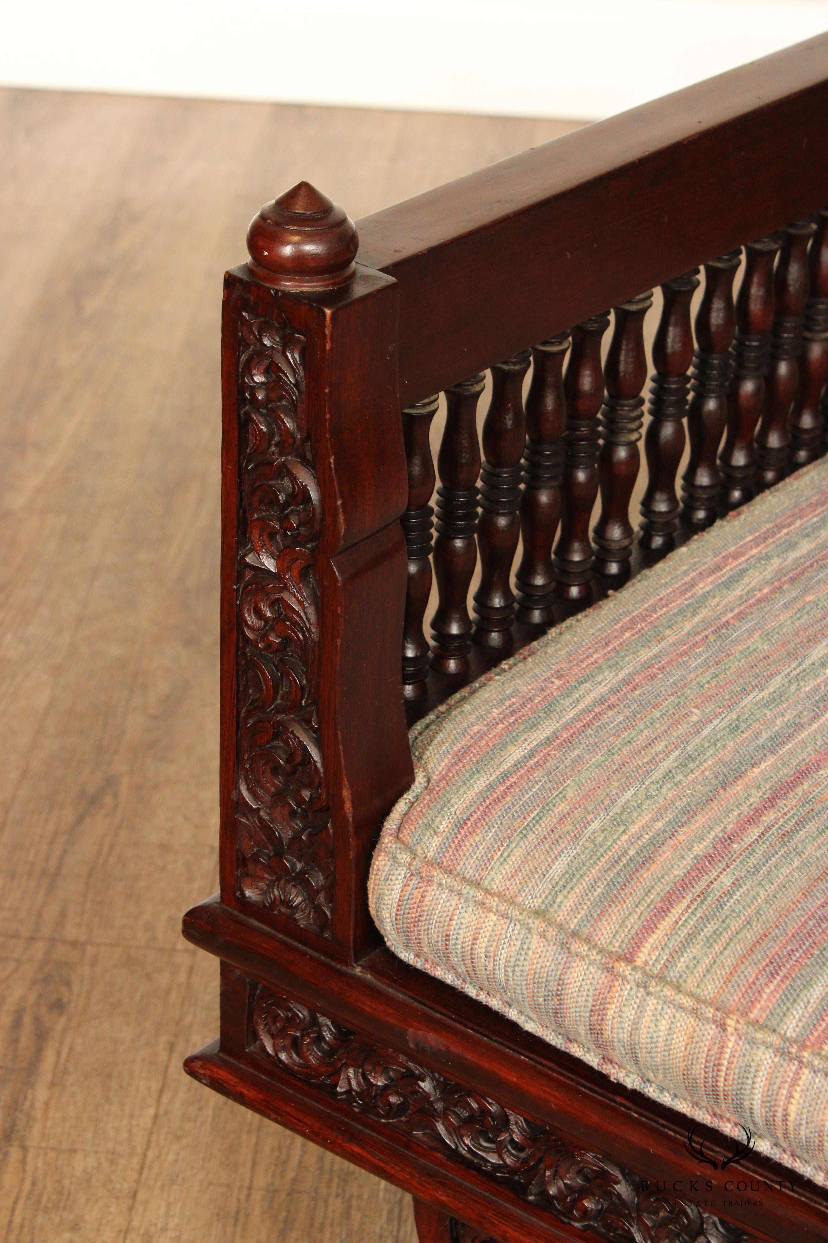 Thai Pair of Carved Teak Elephant Saddle Howdah Chairs