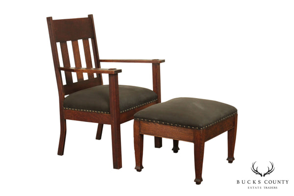 Antique Mission Oak Armchair with Footstool
