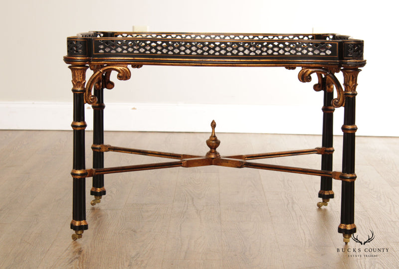 Neoclassical Style Faux Bamboo Mahogany Coffee Tray Table
