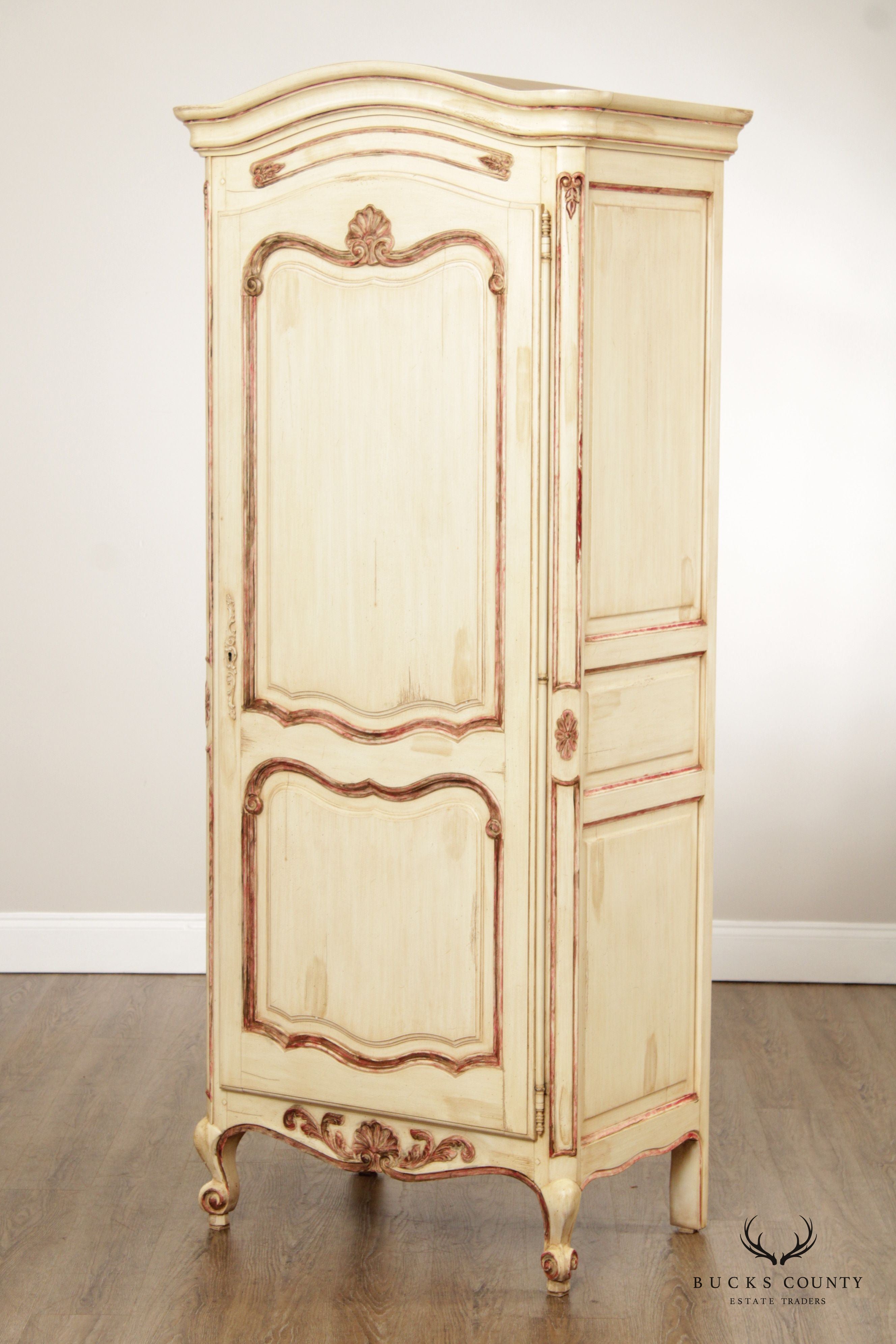 French Provincial Style Single Door Painted Pantry or Storage Cabinet