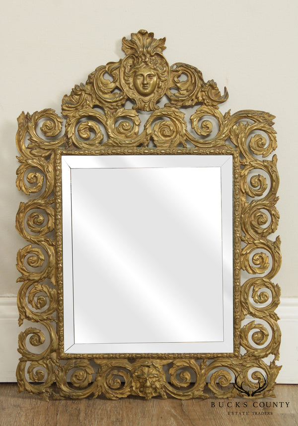 Antique Victorian Brass Beveled Wall Mirror