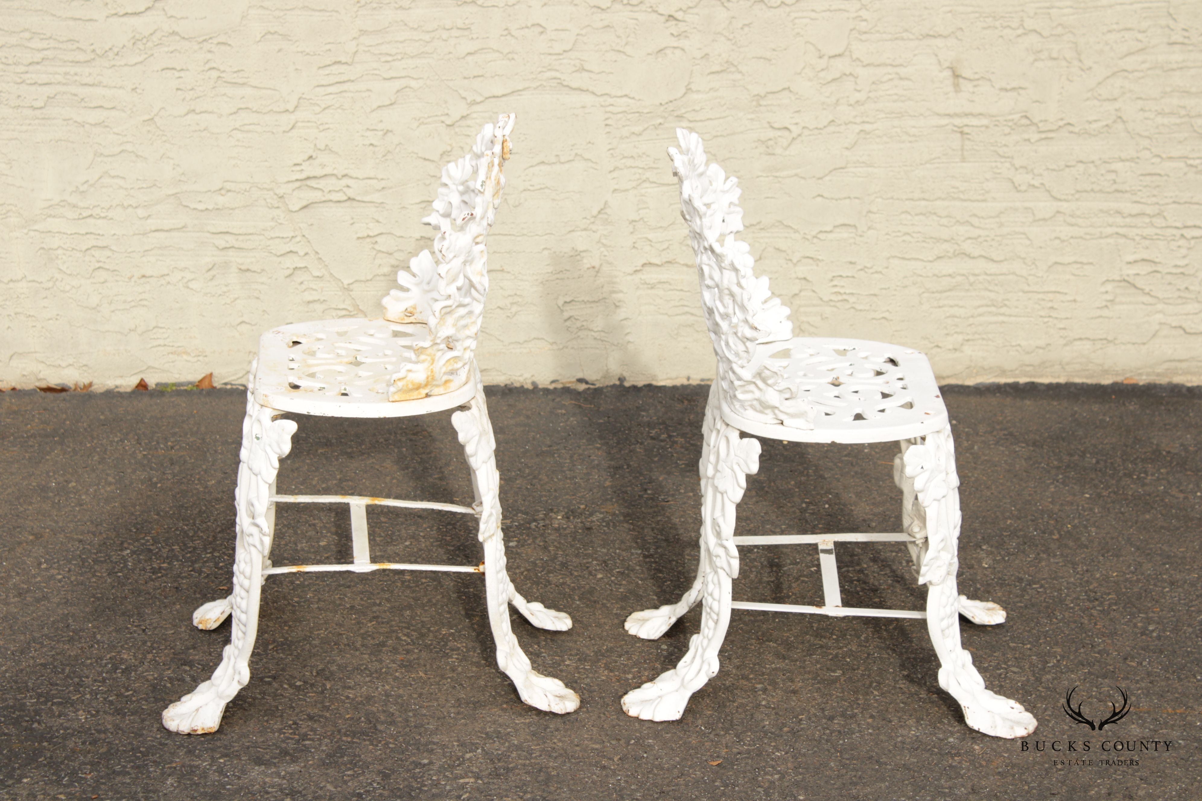 Victorian Pair Cast Iron Grapevine Leaves Garden Chairs