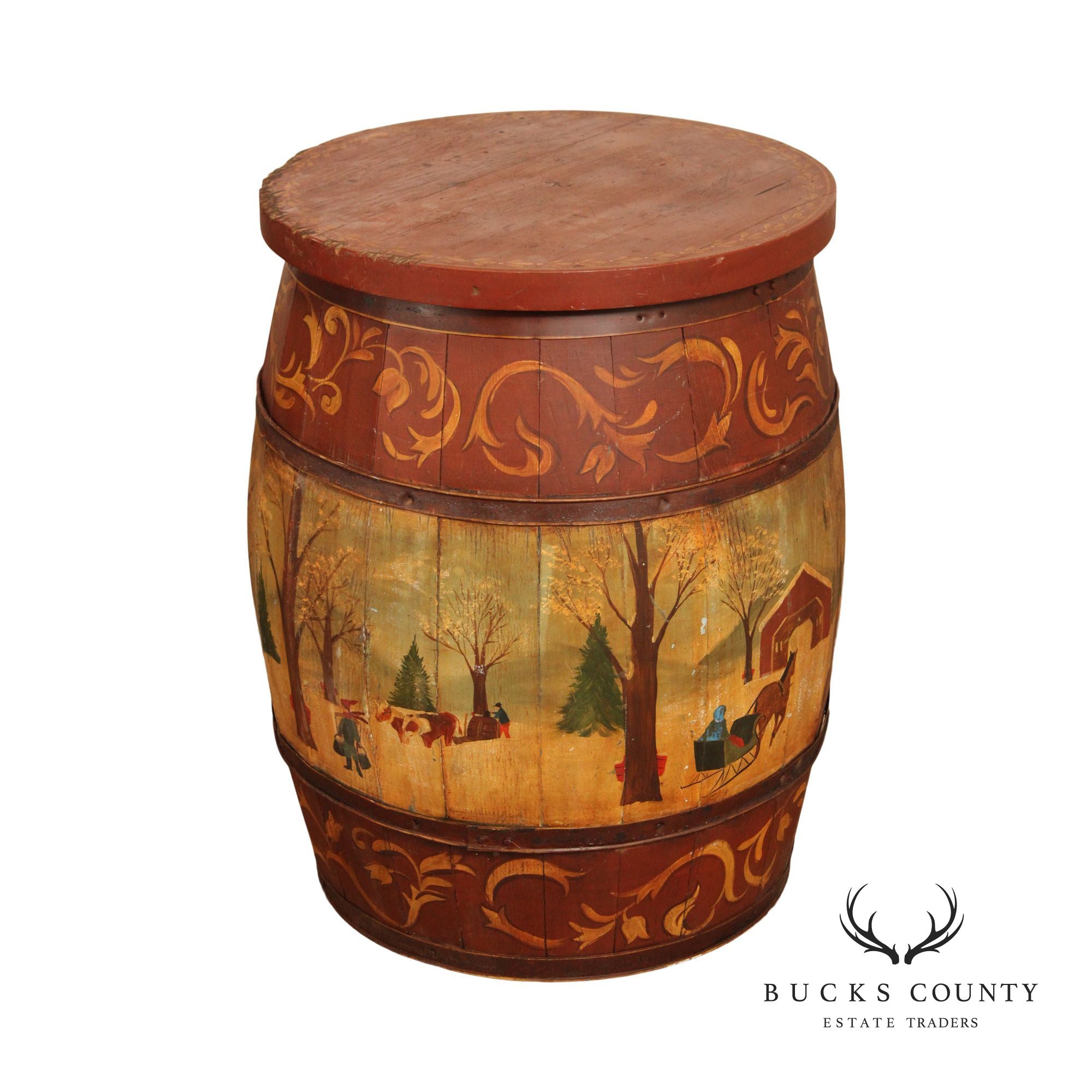 S. Nolan Folk Art Hand Painted Barrel