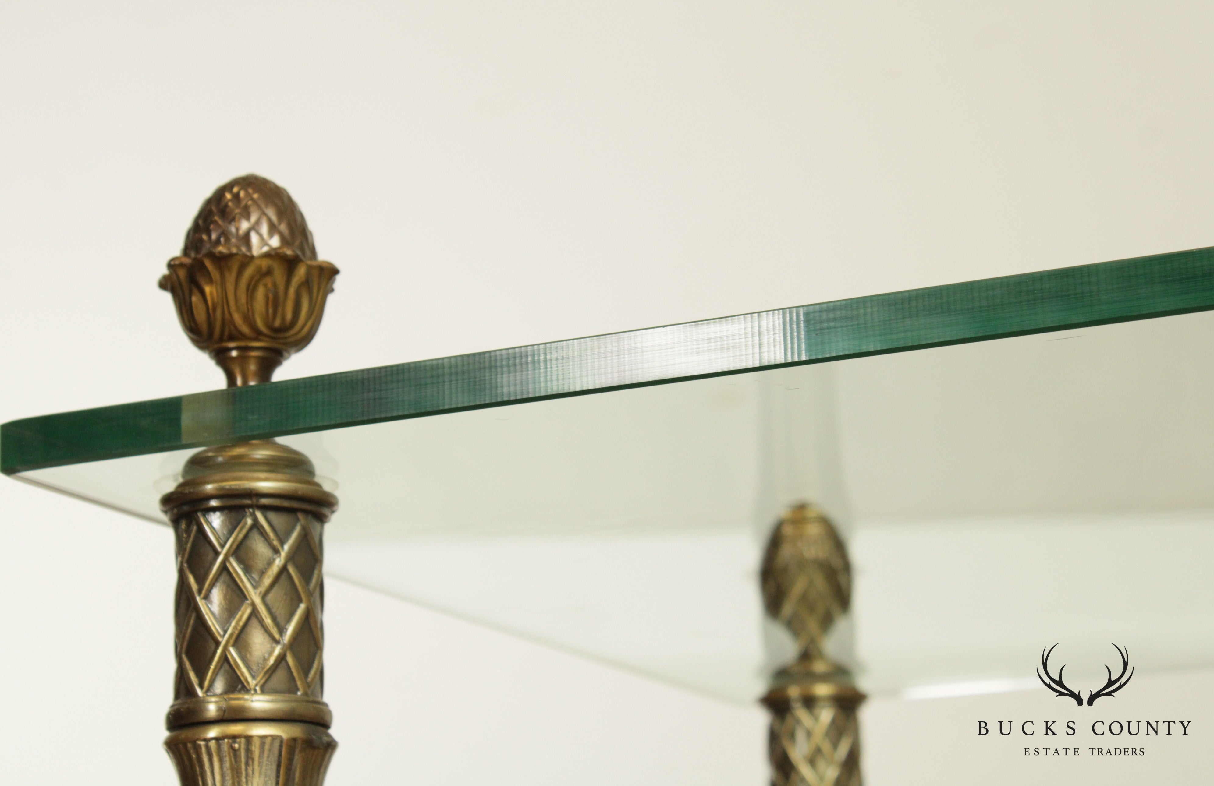 Vintage French Directoire Style Square Brass & Glass Side Table