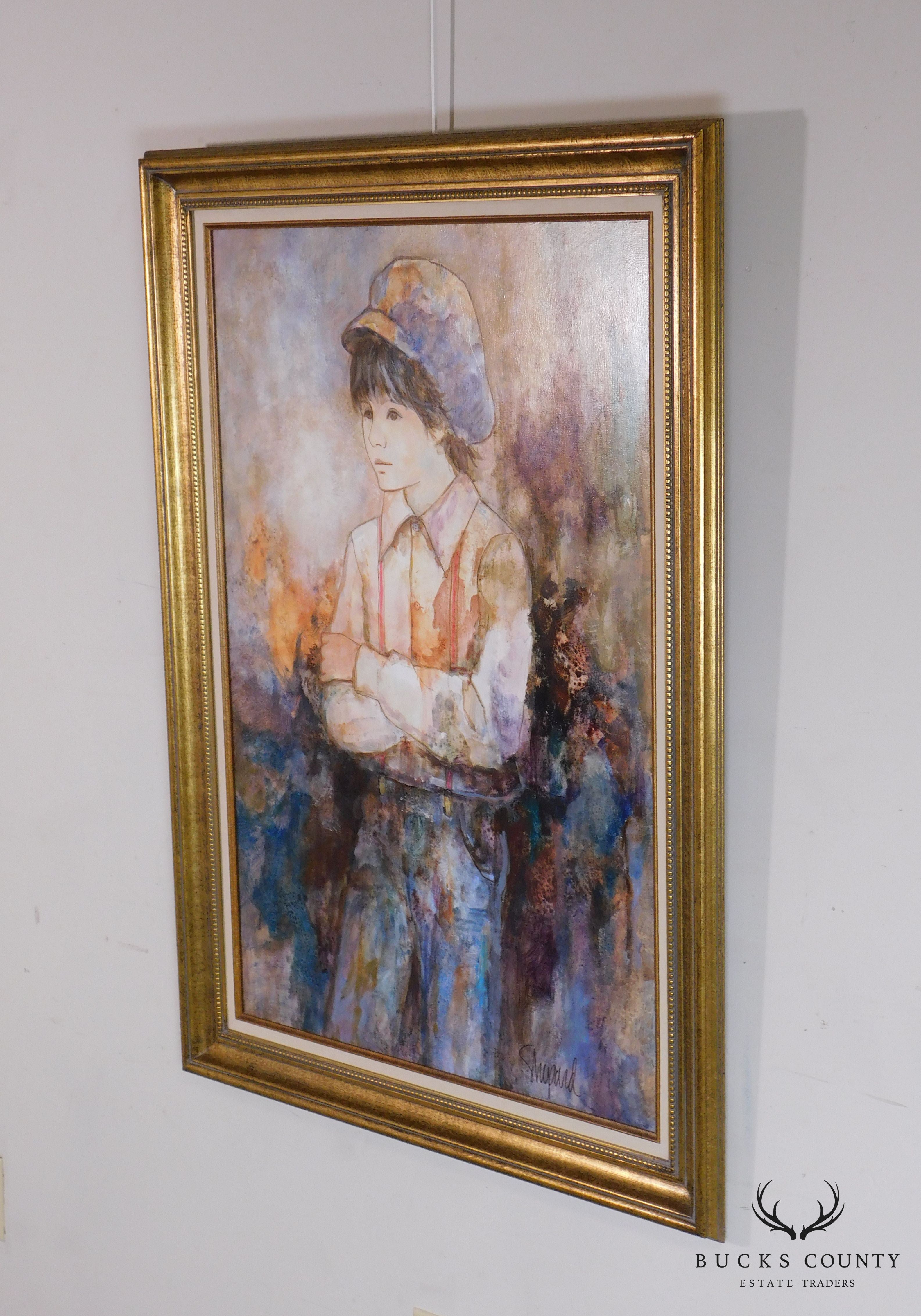 Richard Shepard Oil Painting of Boy Wearing a Newsboy Cap Signed