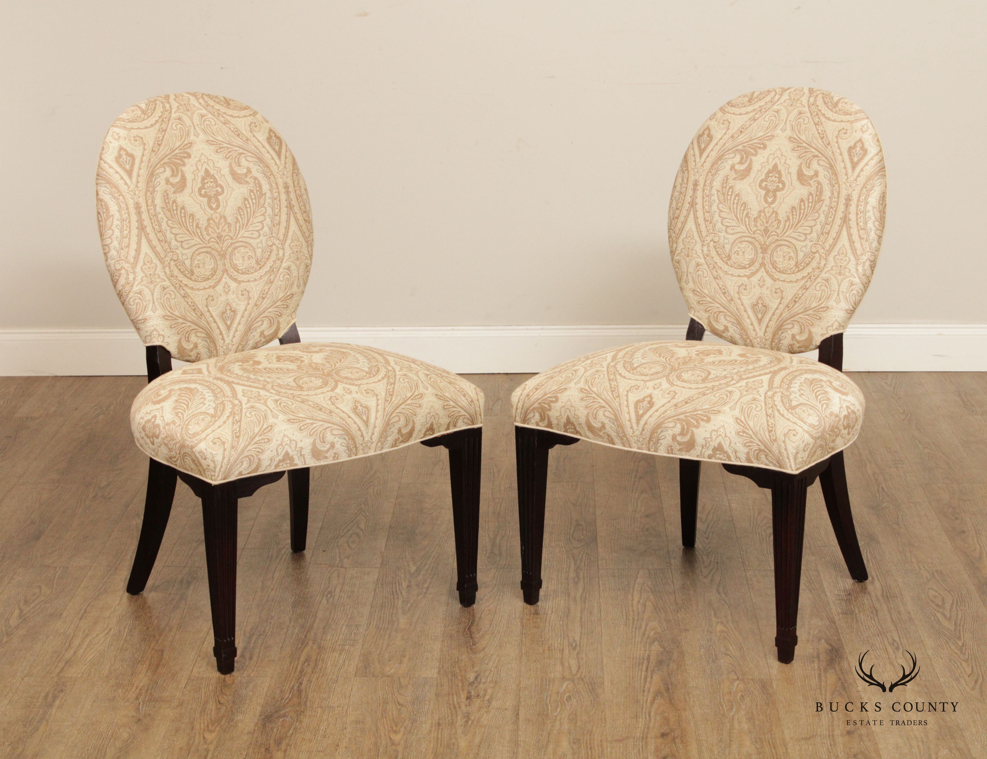 Hepplewhite Style Pair Custom Upholstered Side Chairs