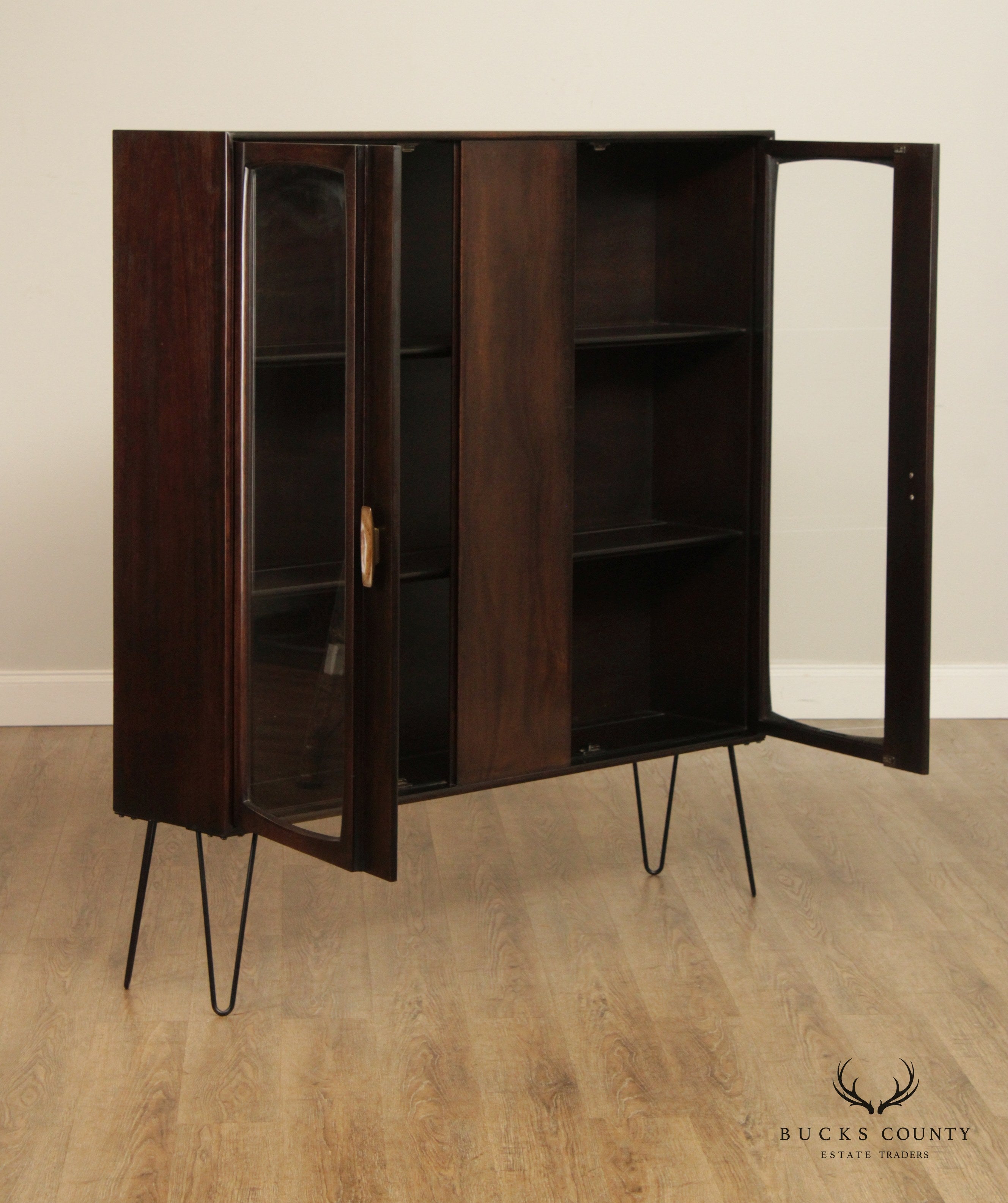 John Stuart Mid Century Modern Glass Door Bookcase