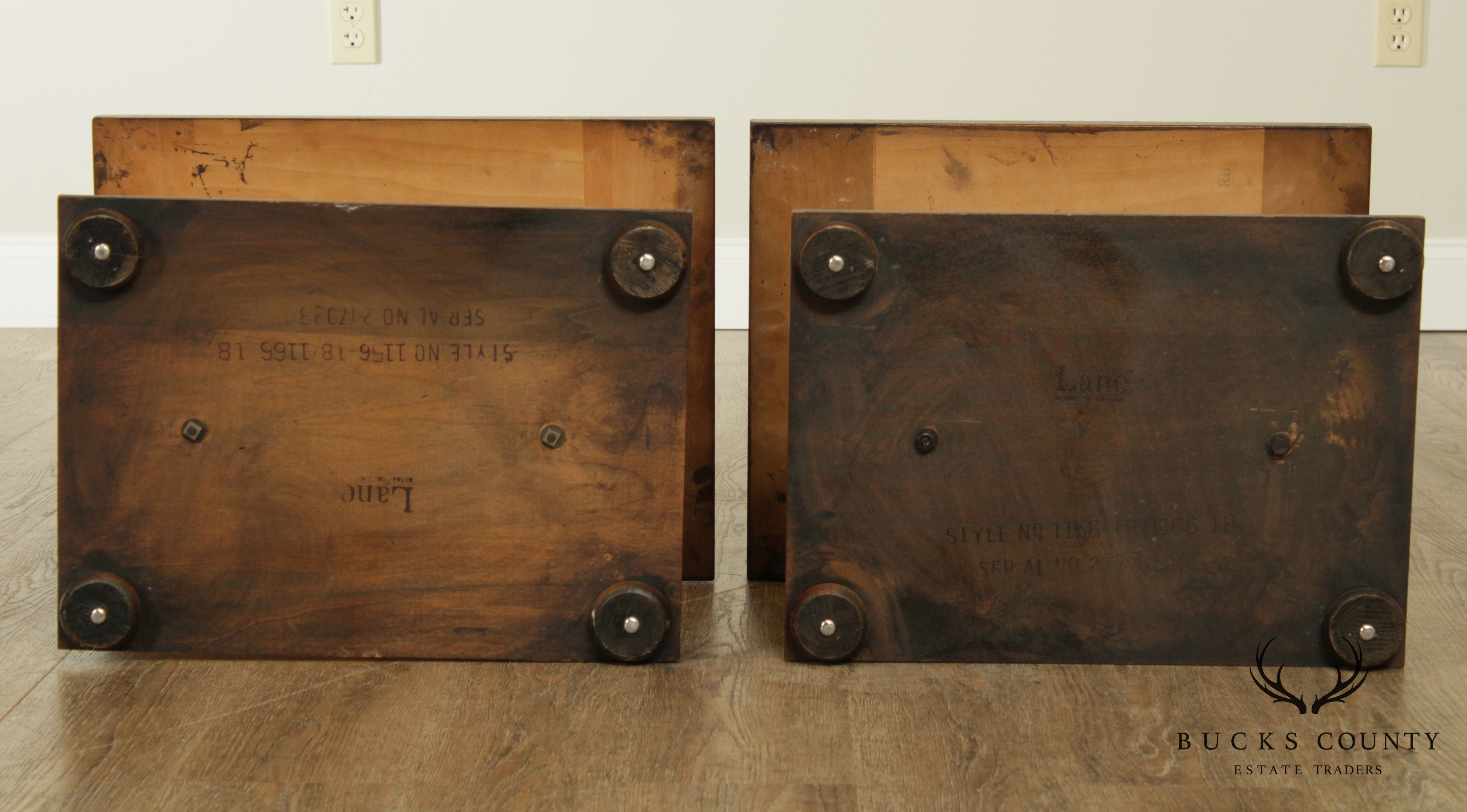 Lane Mid Century Pair Oak and Black Wrought Iron Side Tables - Rosewood Butterfly