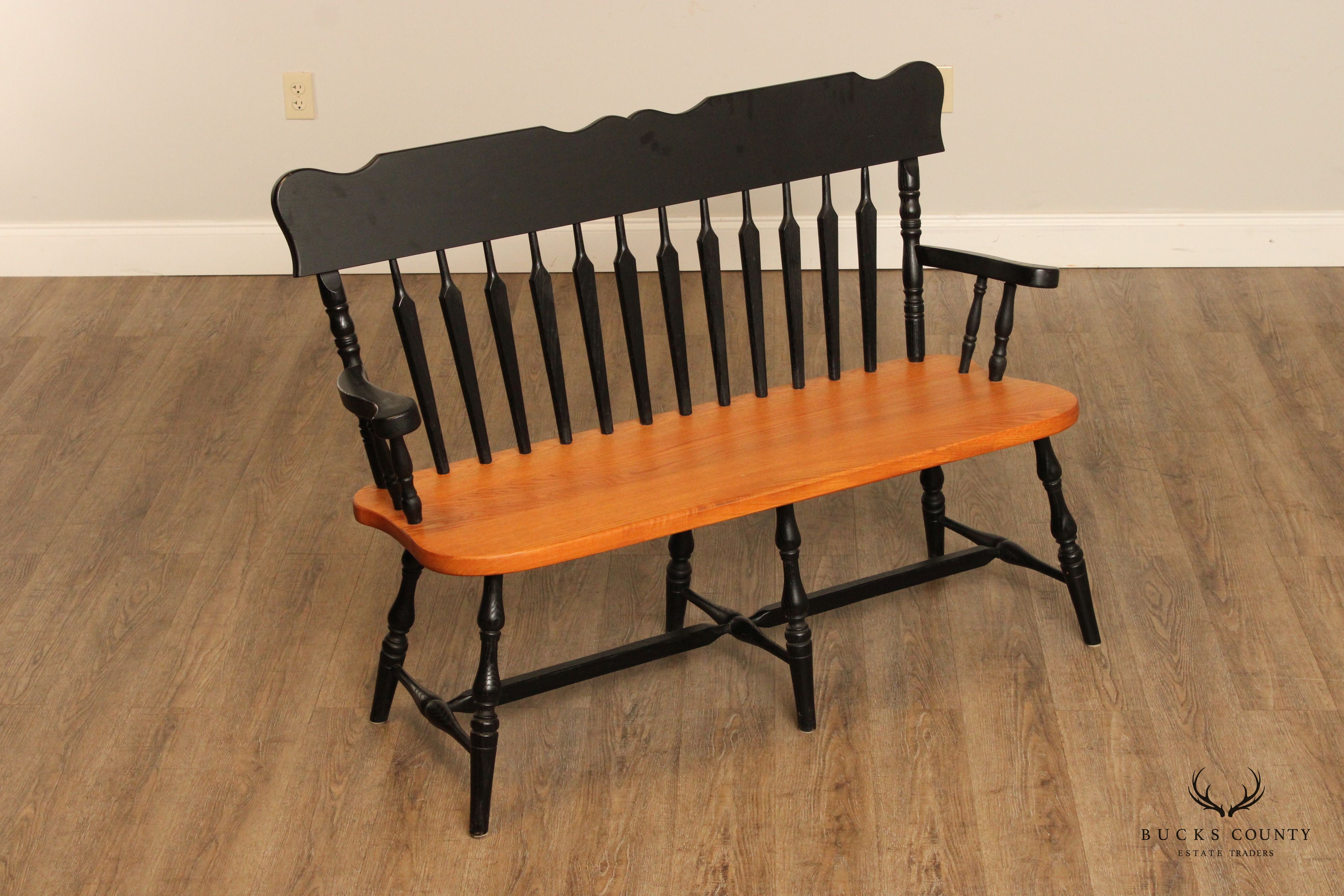 Penns Creek Furniture Black Painted Oak Windsor Bench