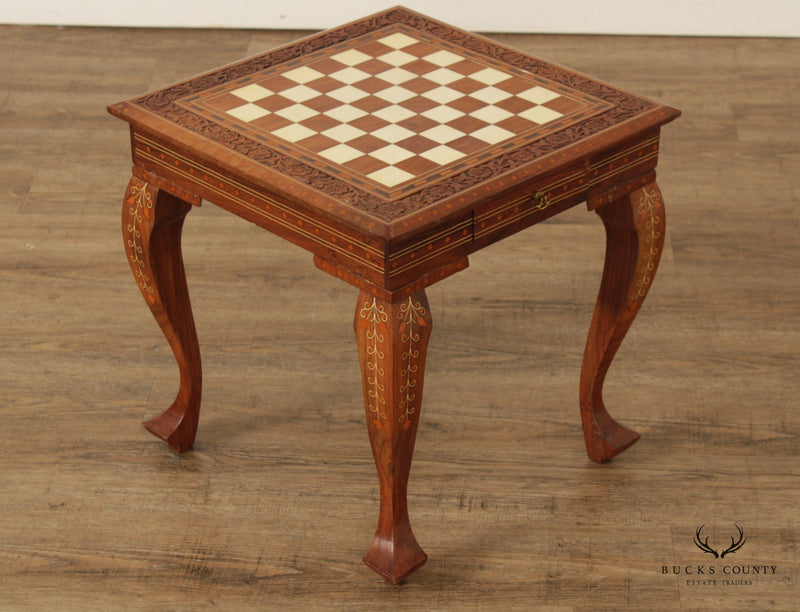 Vintage Moroccan Carved and Inlaid Chess Game Table