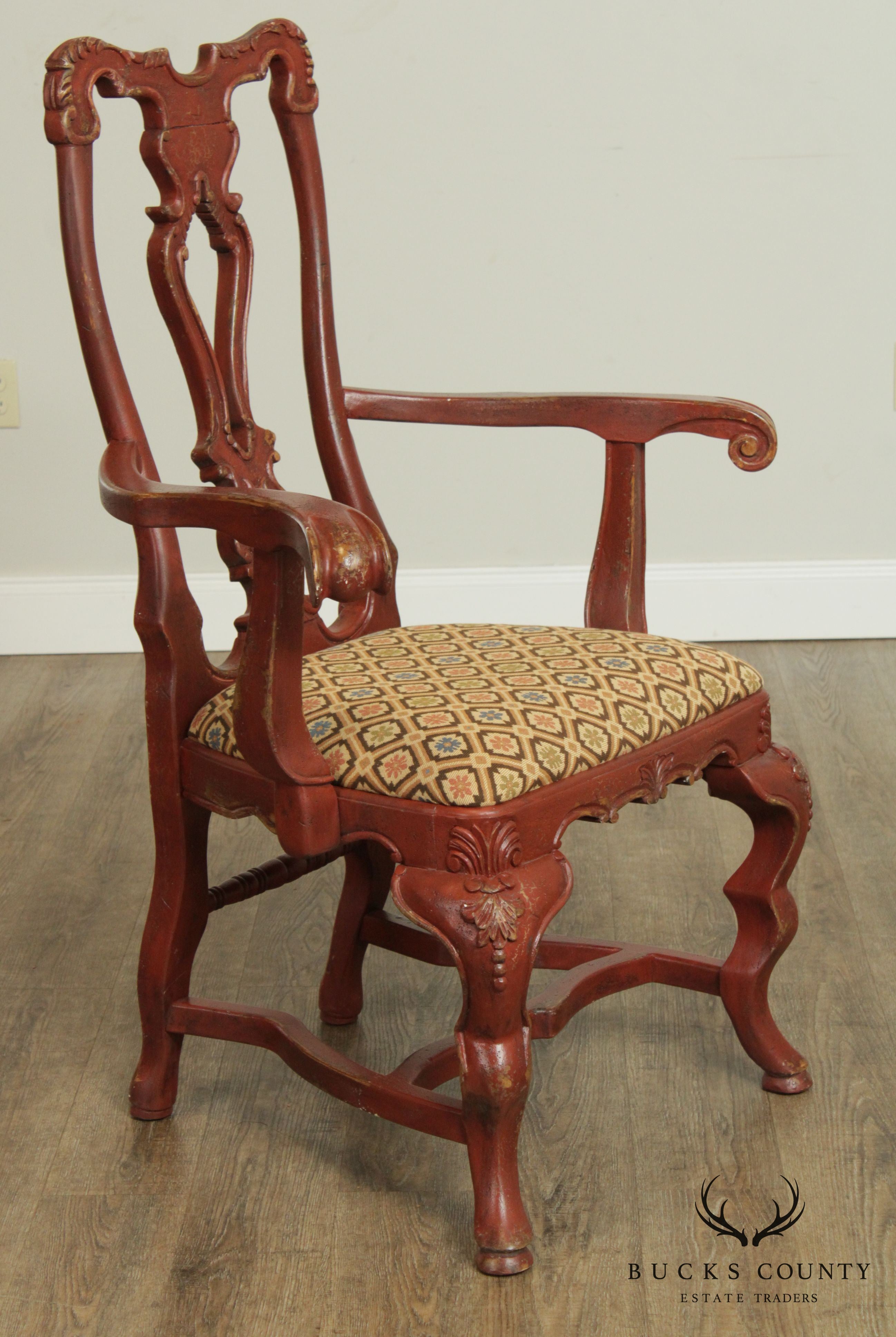 Habersham Red Painted Georgian Style Armchair