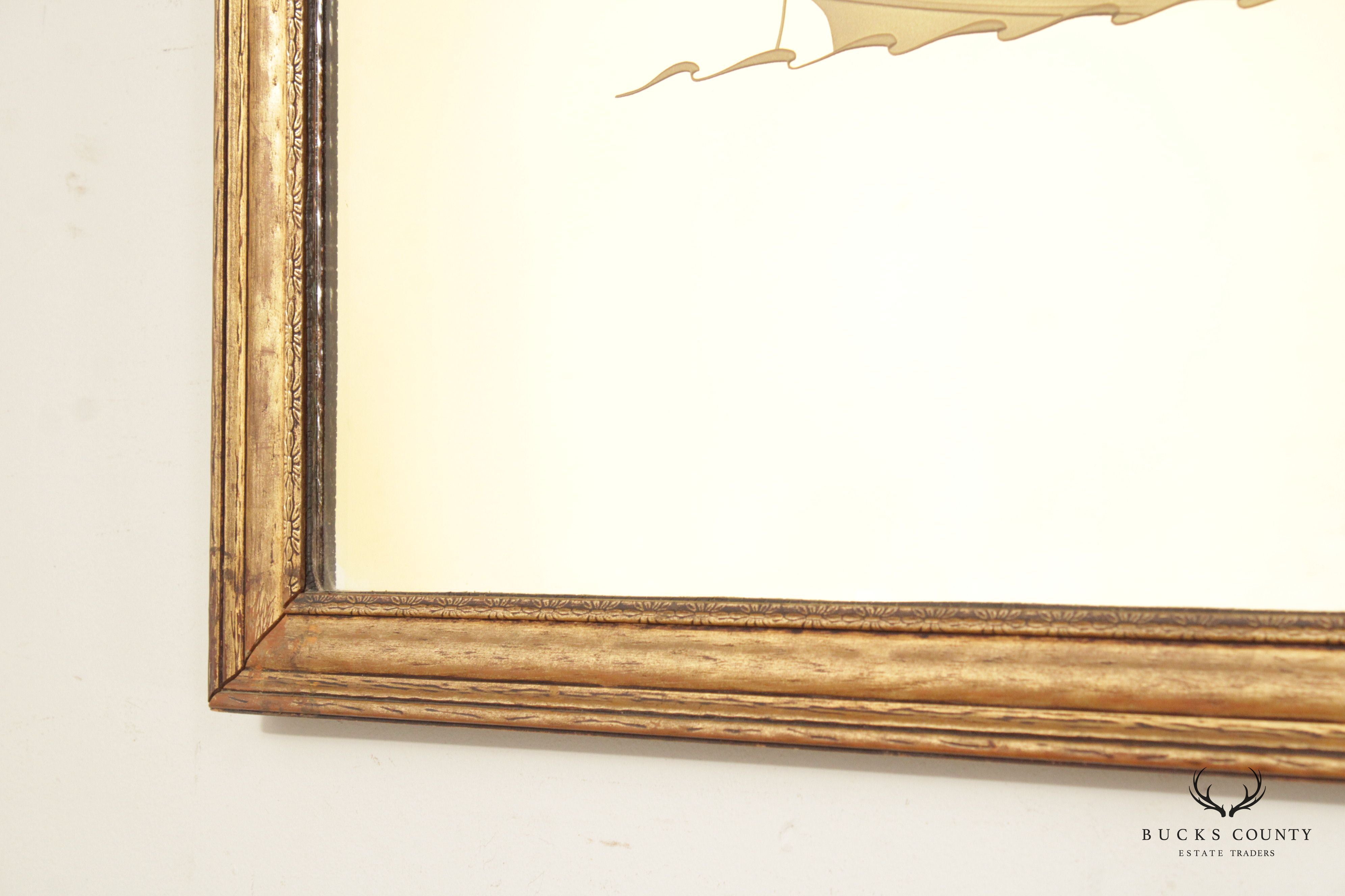 Vintage Gilt Frame Etched Masted Ship Wall Mirror