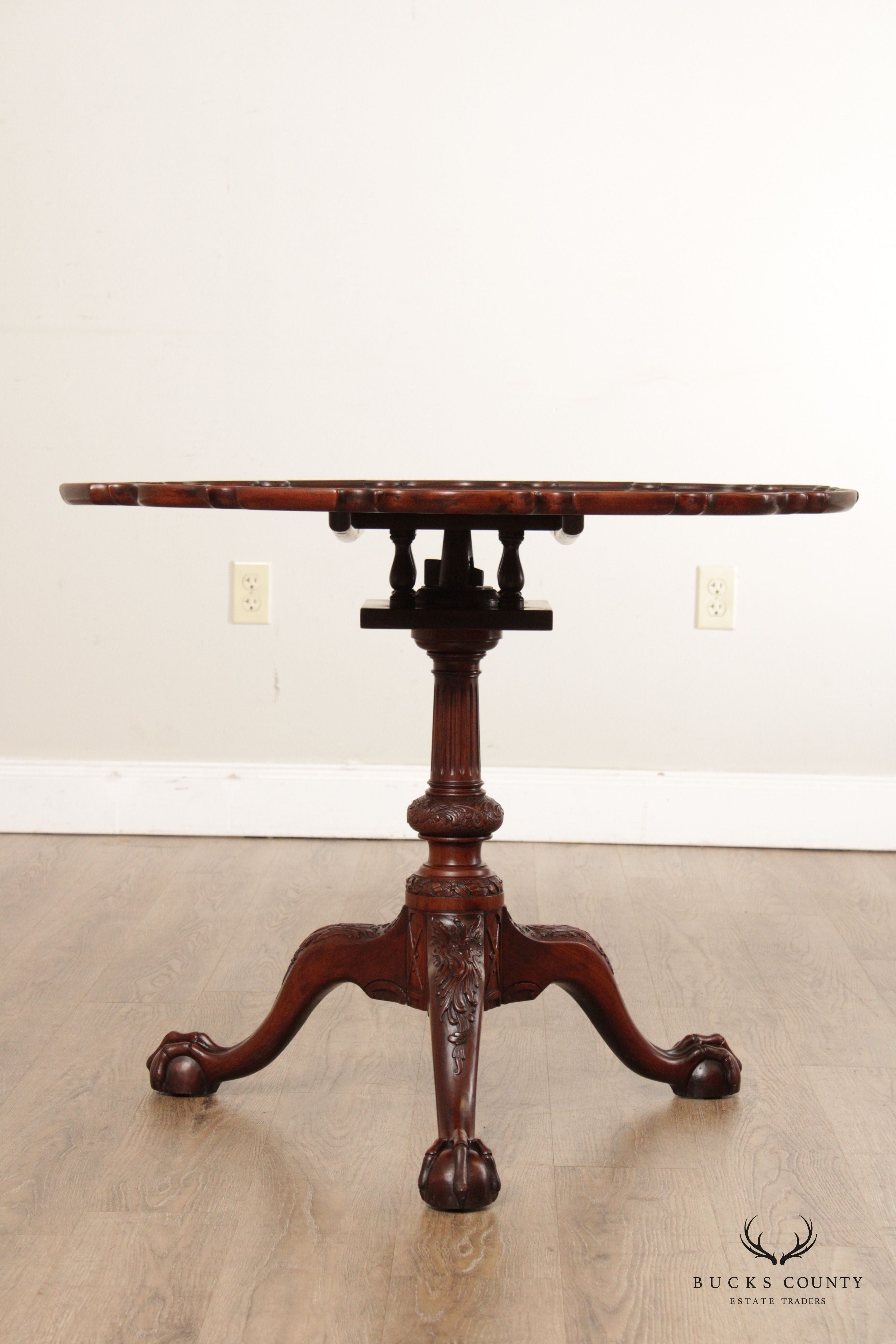 Chippendale Style Custom Mahogany Pie Crust Tilt-Top Table