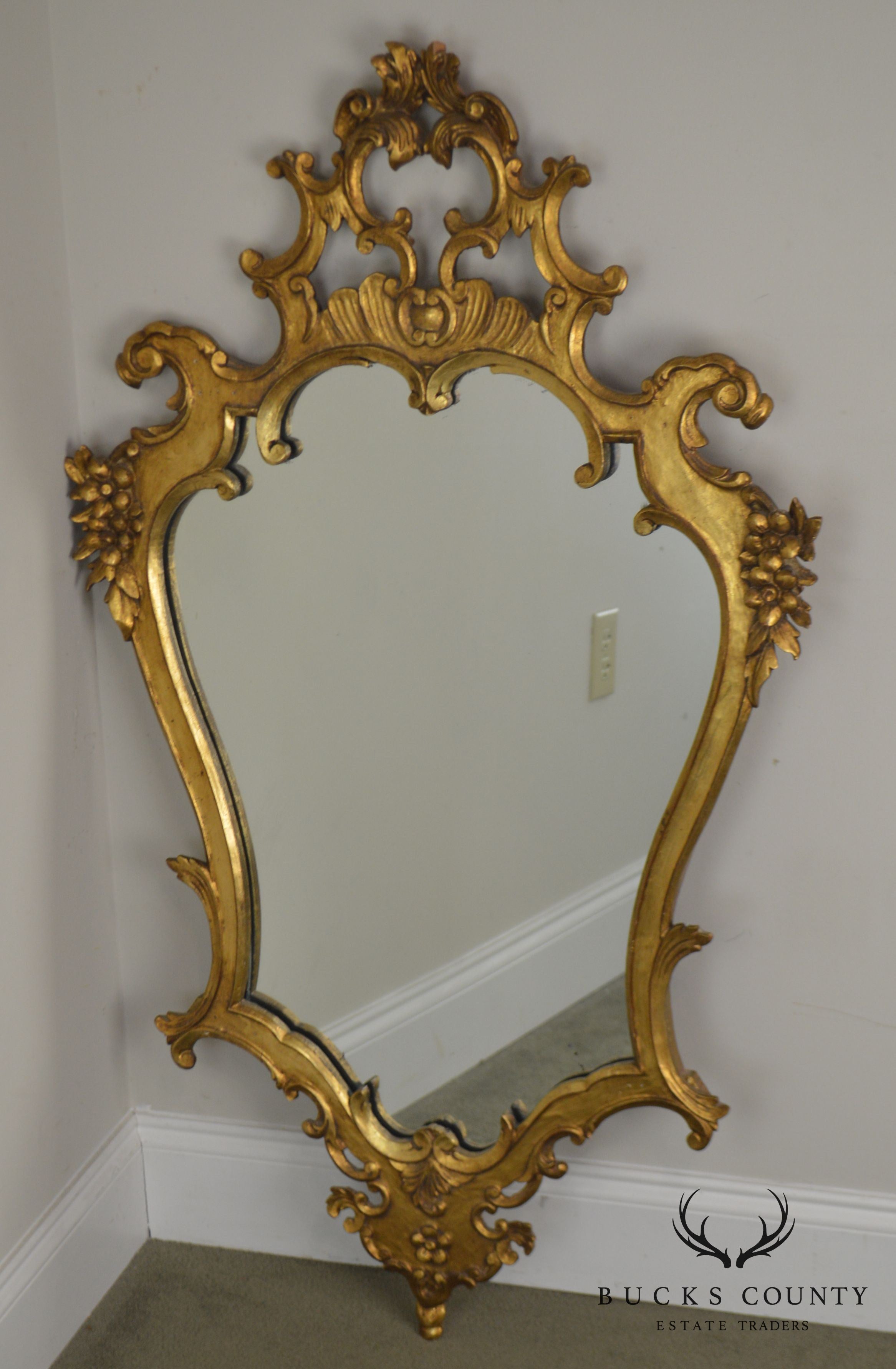 Vintage Italian Giltwood Rococo Carved Wall Mirror