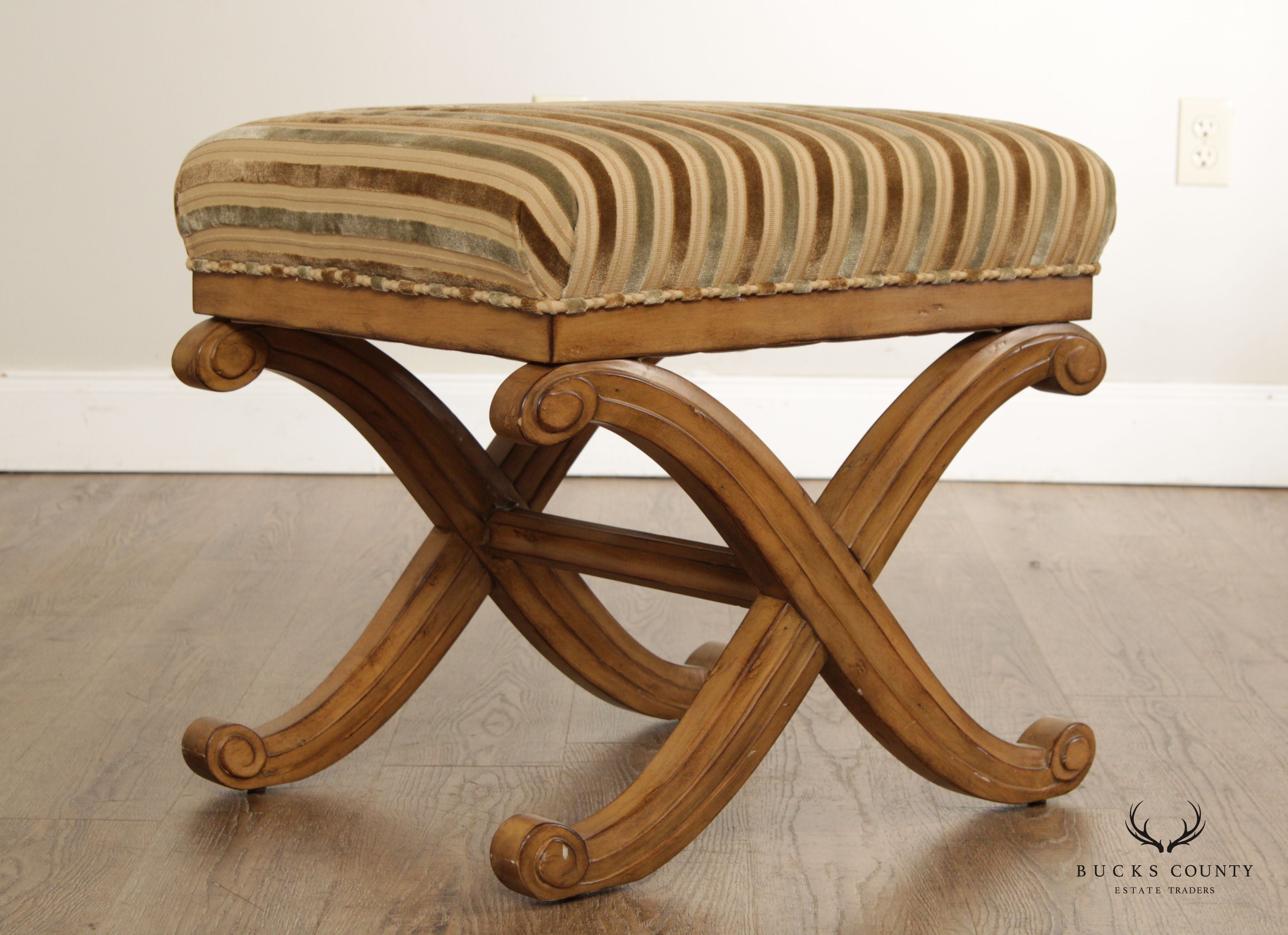 Swaim Regency Style Upholstered X-Frame Stool