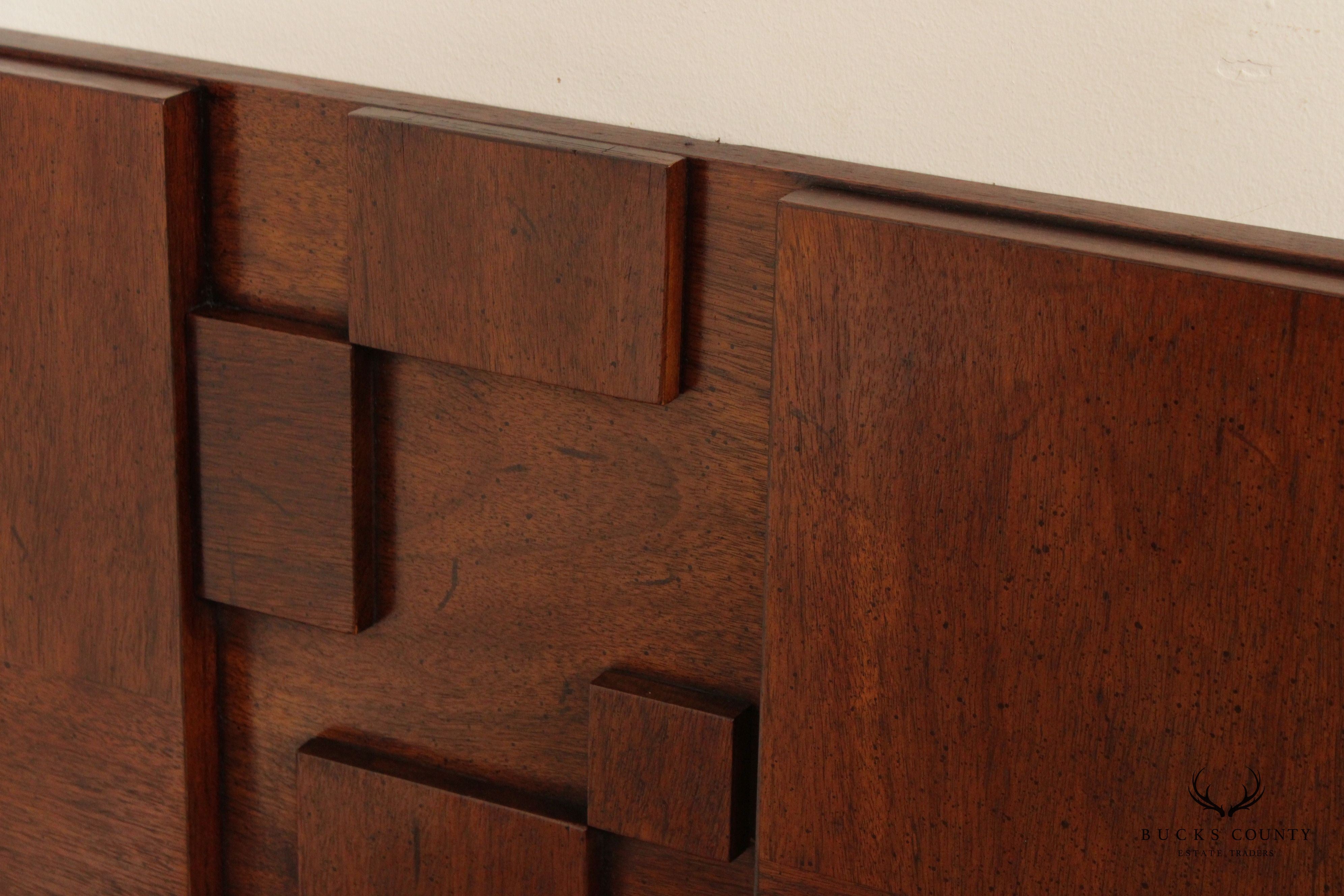 Lane Furniture Mid Century Modern Walnut Brutalist Queen Headboard