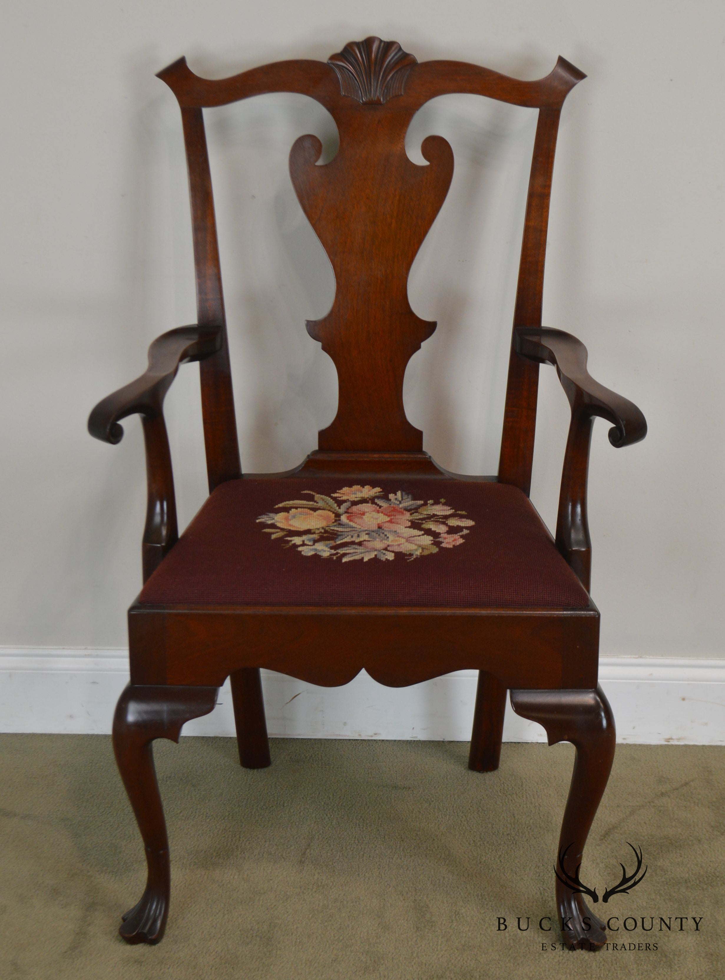 Philadelphia Chippendale Style Custom Quality Pair Mahogany Trifed Foot Armchairs