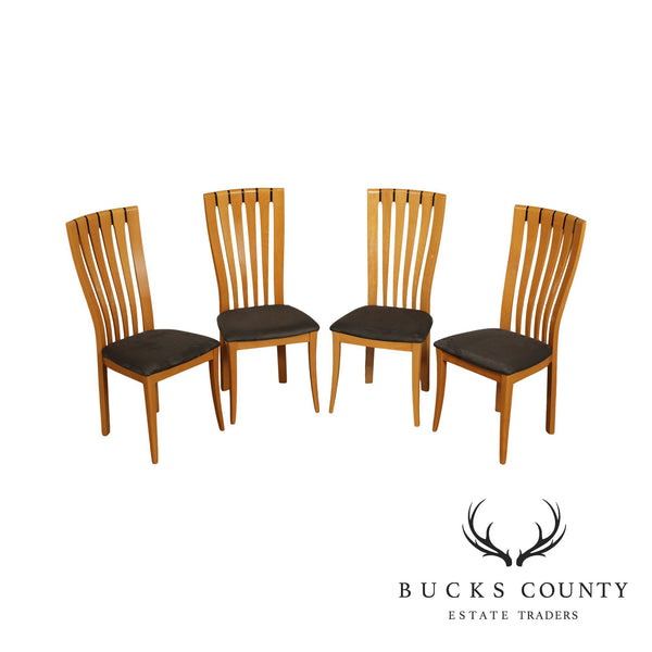 Modern Art Deco Style Set 4 Italian Maple Slat Back Dining Chairs