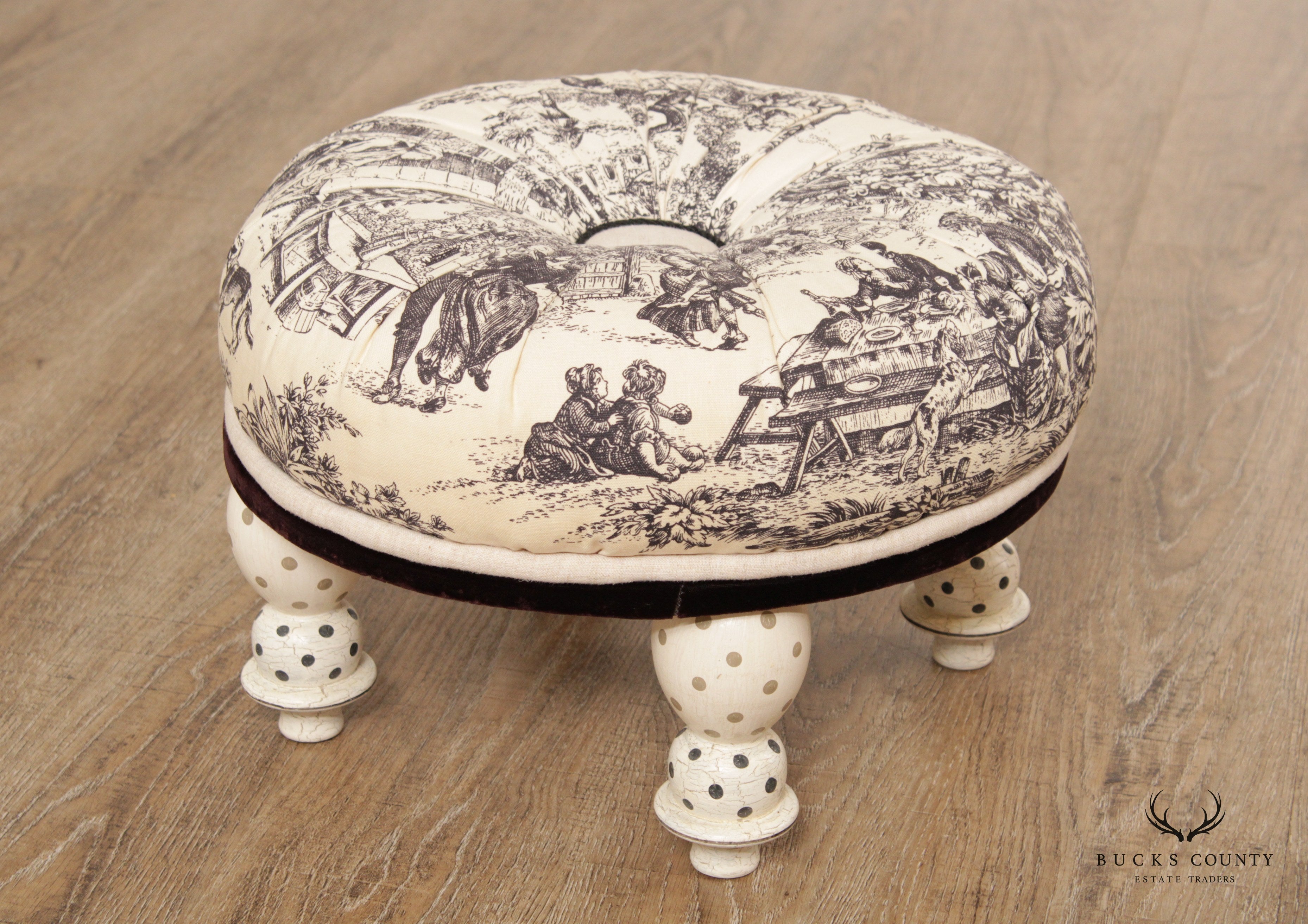 Blue Star Design French Toile Round Foot Stool